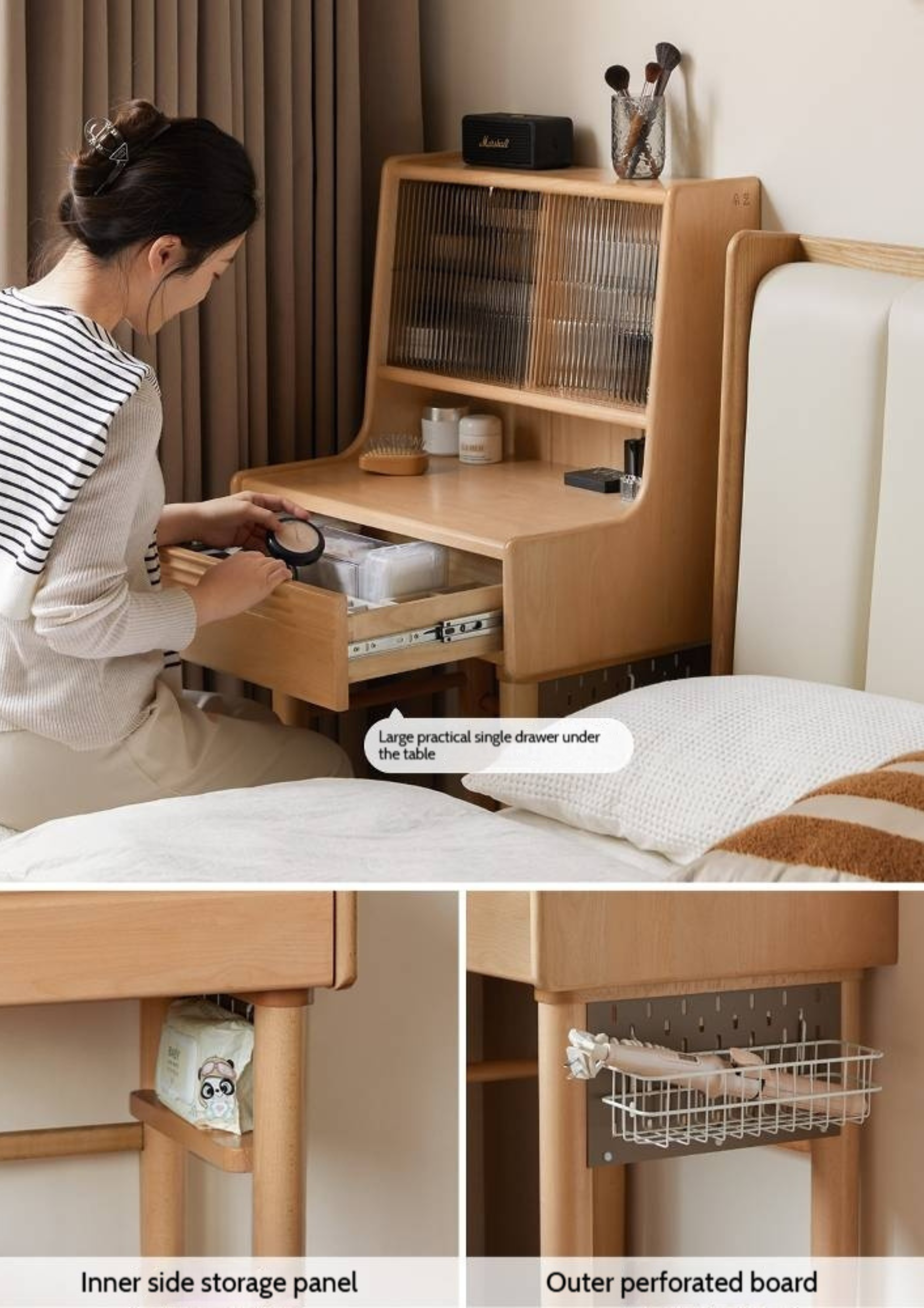 Beech Solid Wood Multifunctional Vanity Table Makeup