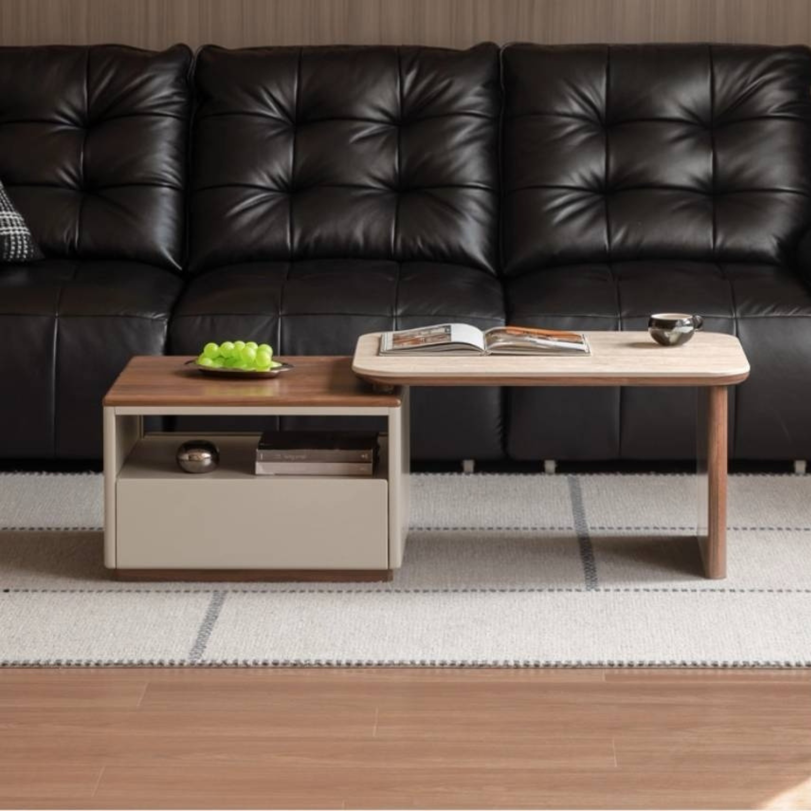 Black Walnut Solid Wood Italian Light Luxury Rock Plate Coffee Table