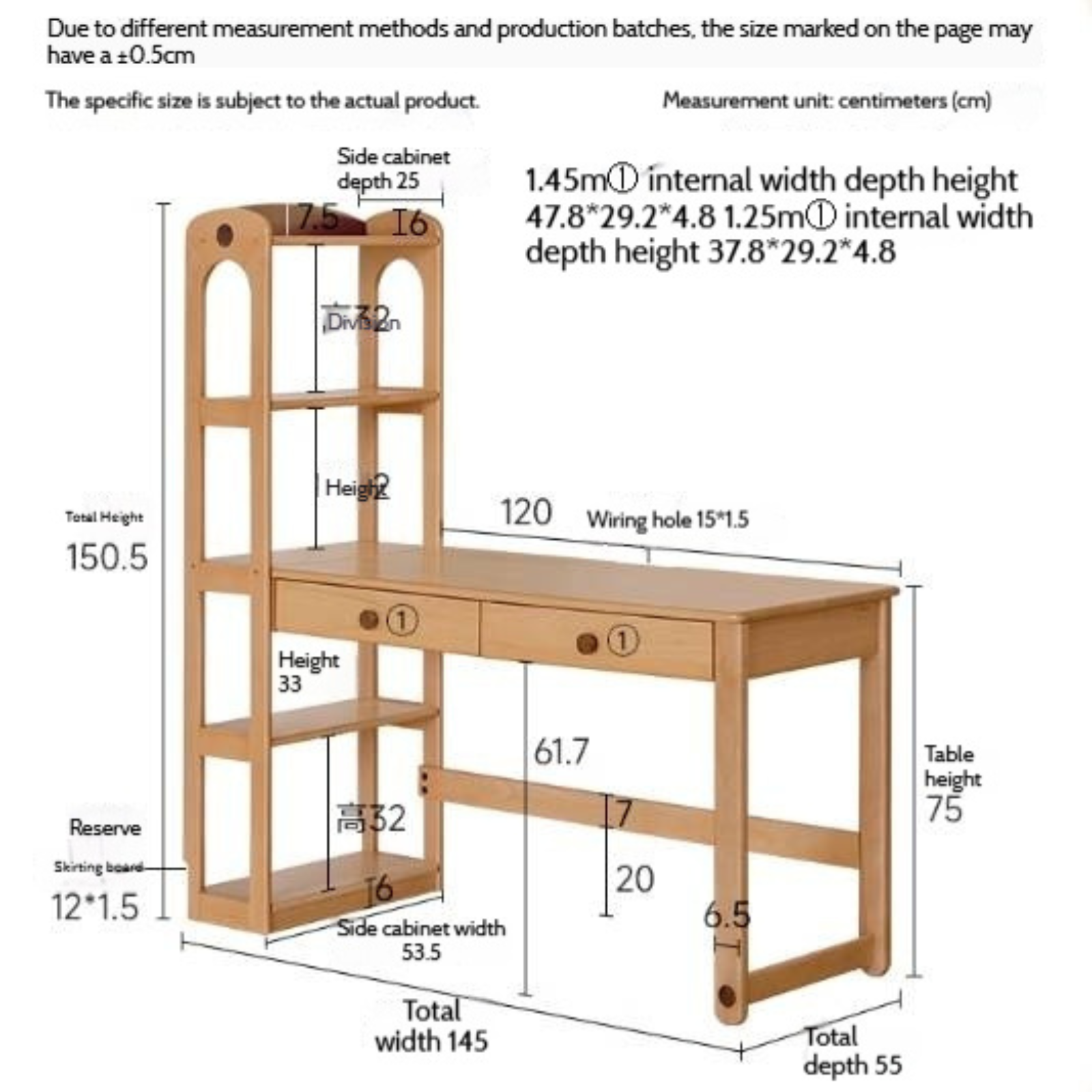 Beech Solid Wood Children's Desk and Bookshelf