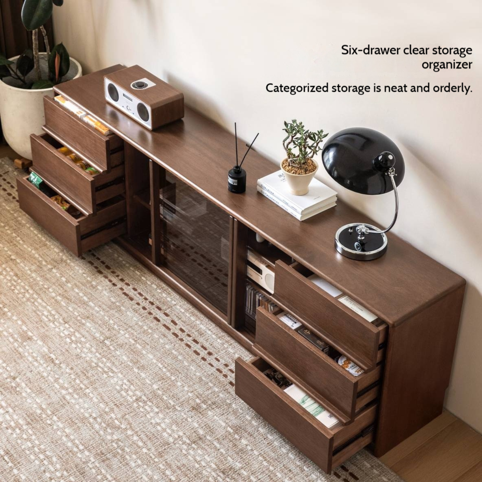 Golden Sandalwood, Black Walnut Solid Wood TV Cabinet