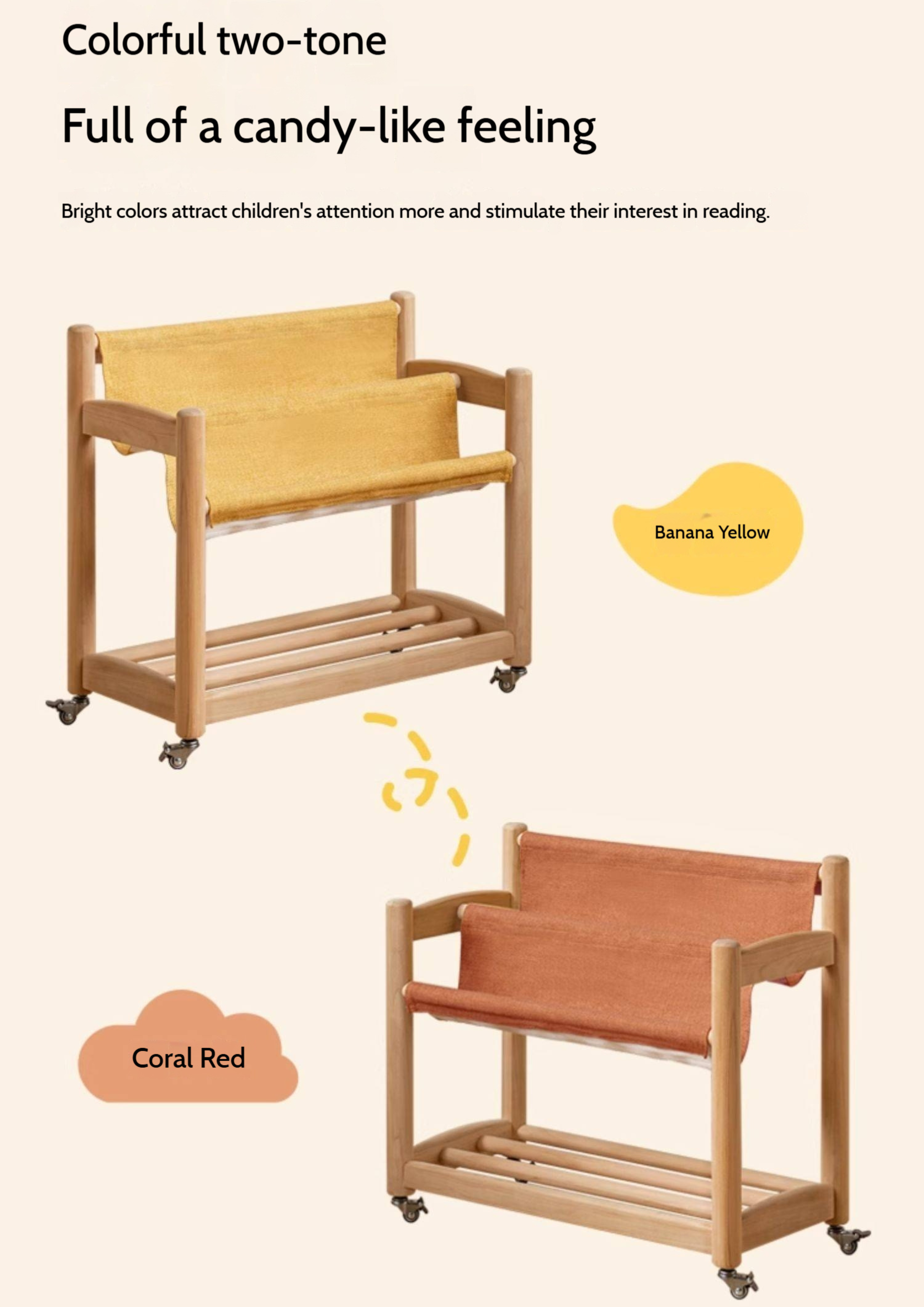 Poplar Solid Wood Movable Children's Bookshelf