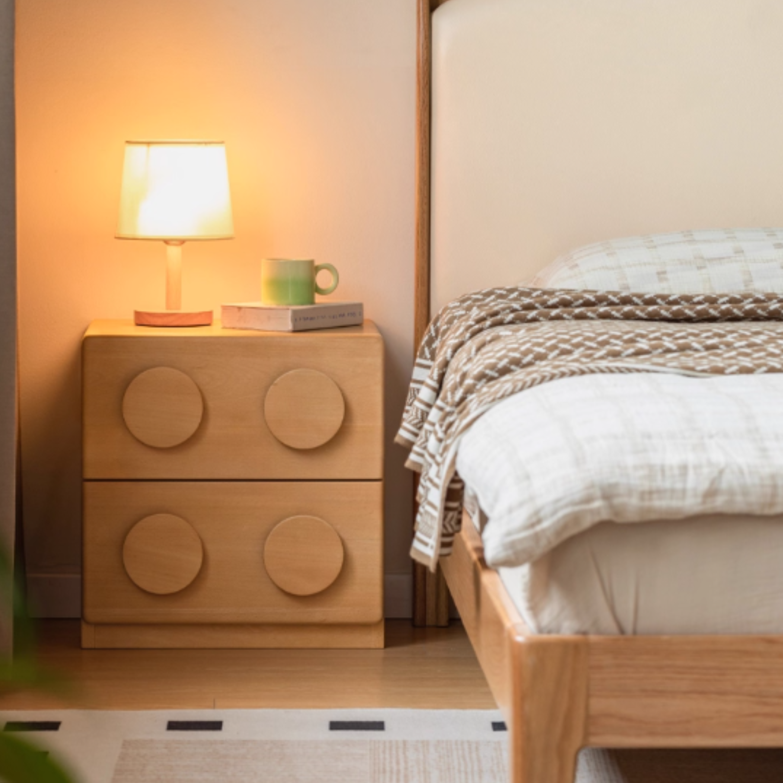 Beech Solid Wood Log Style Nightstand