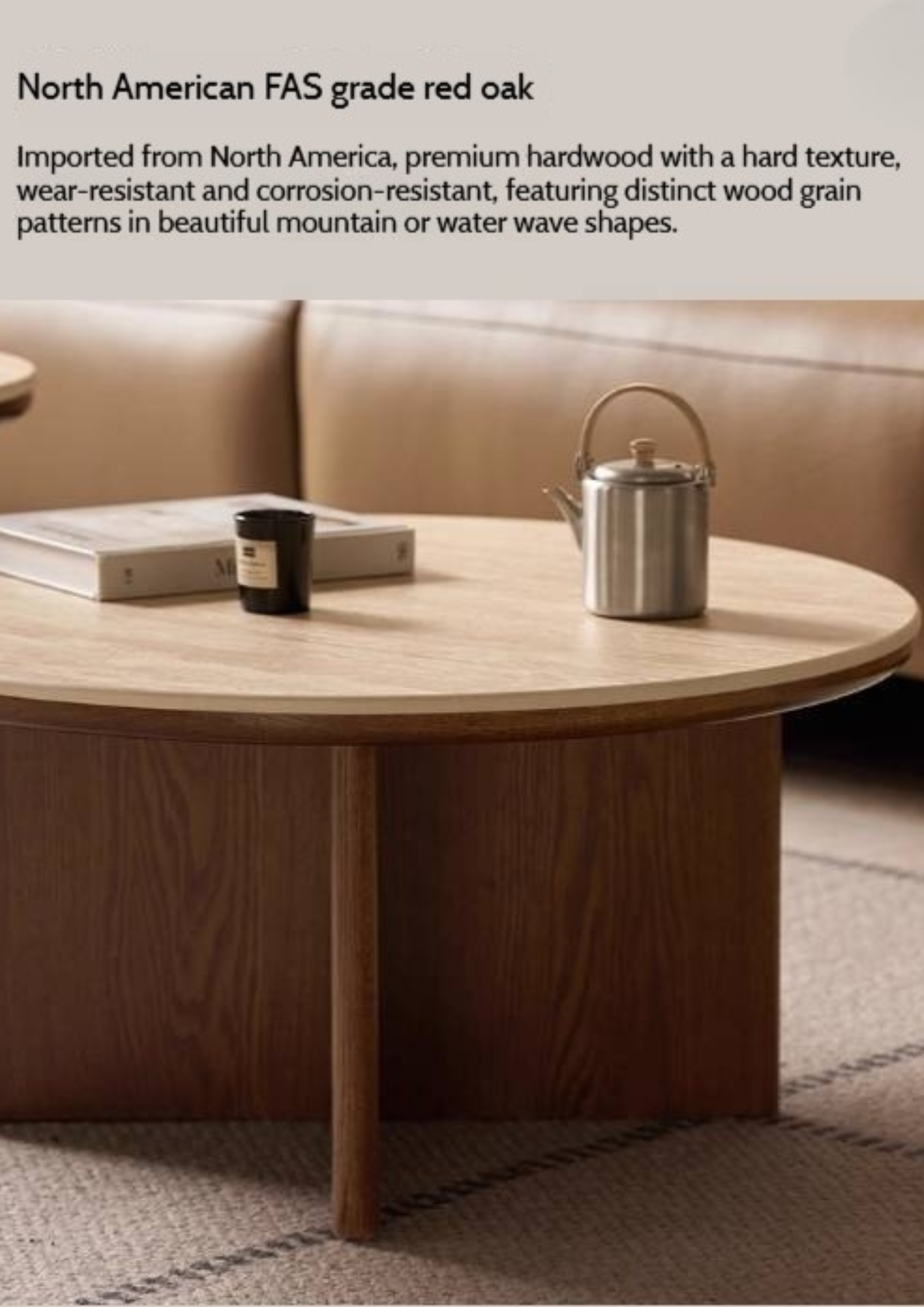 Oak Solid Wood Italian Light Luxury Style Slab Round Table