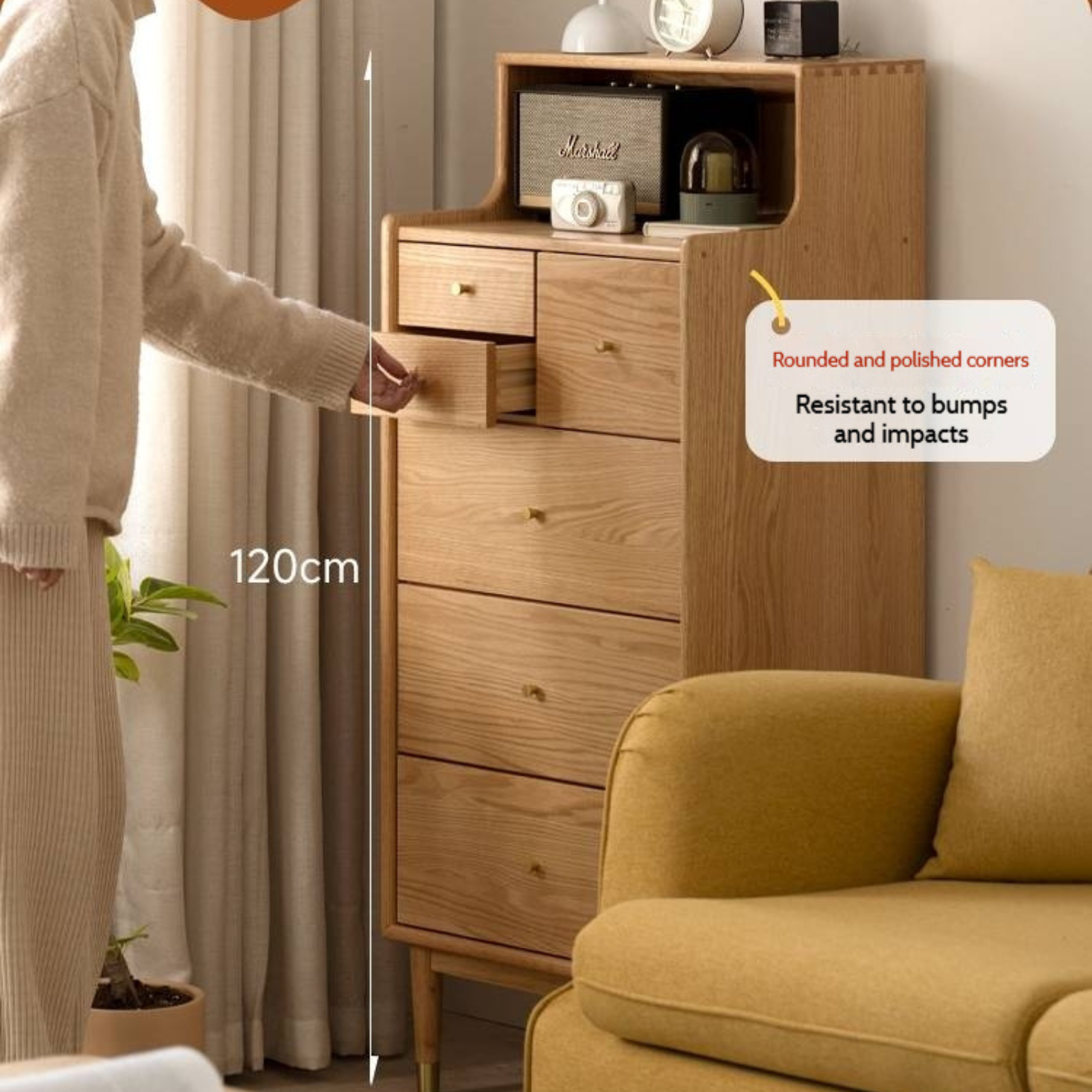 Oak Solid Wood Side Cabinet, Six-Drawer Chest.