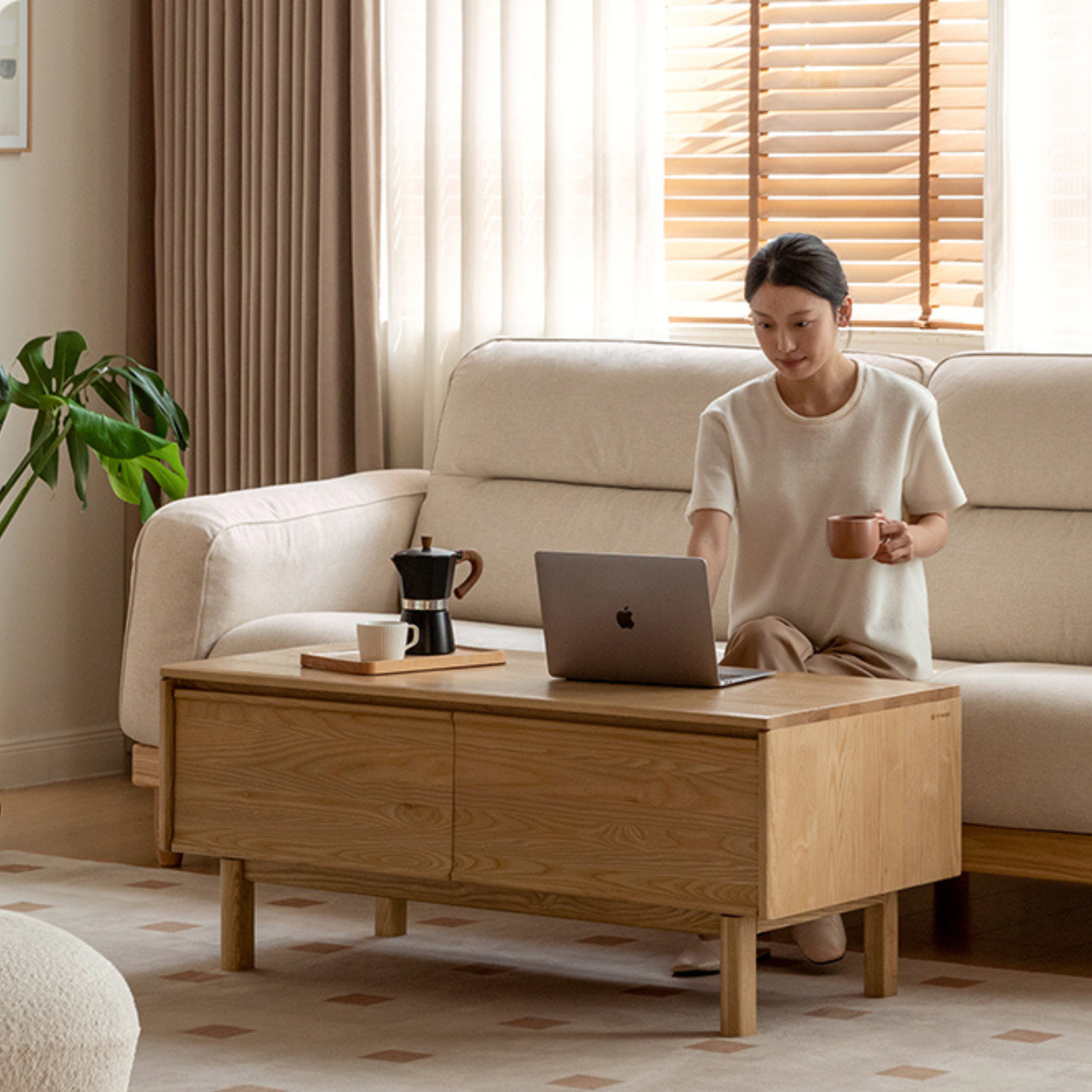 Oak, Ash Solid Wood Dual-Purpose Modern Tea Table