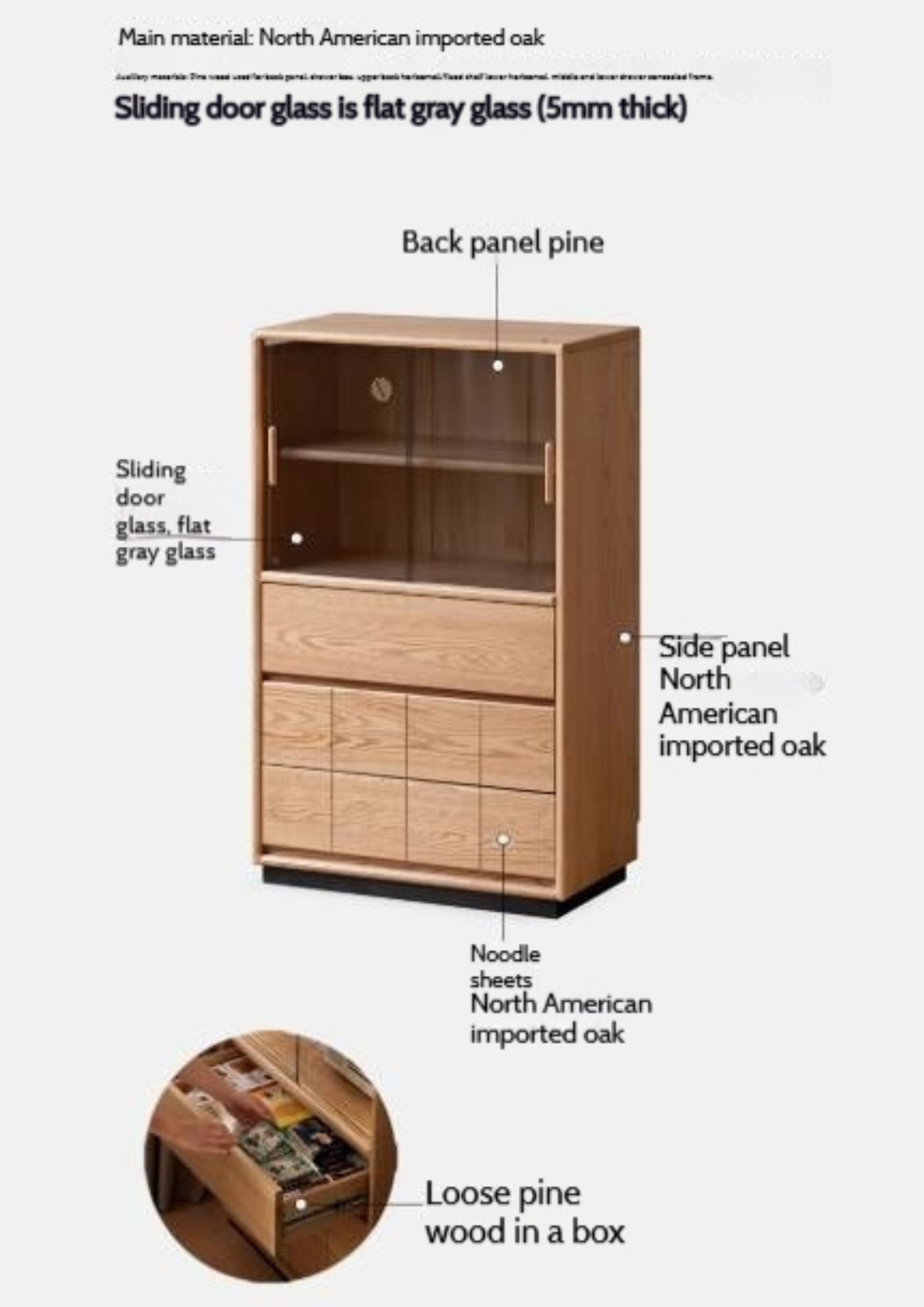 Oak Solid Wood Modern Side Cabinet with Light.