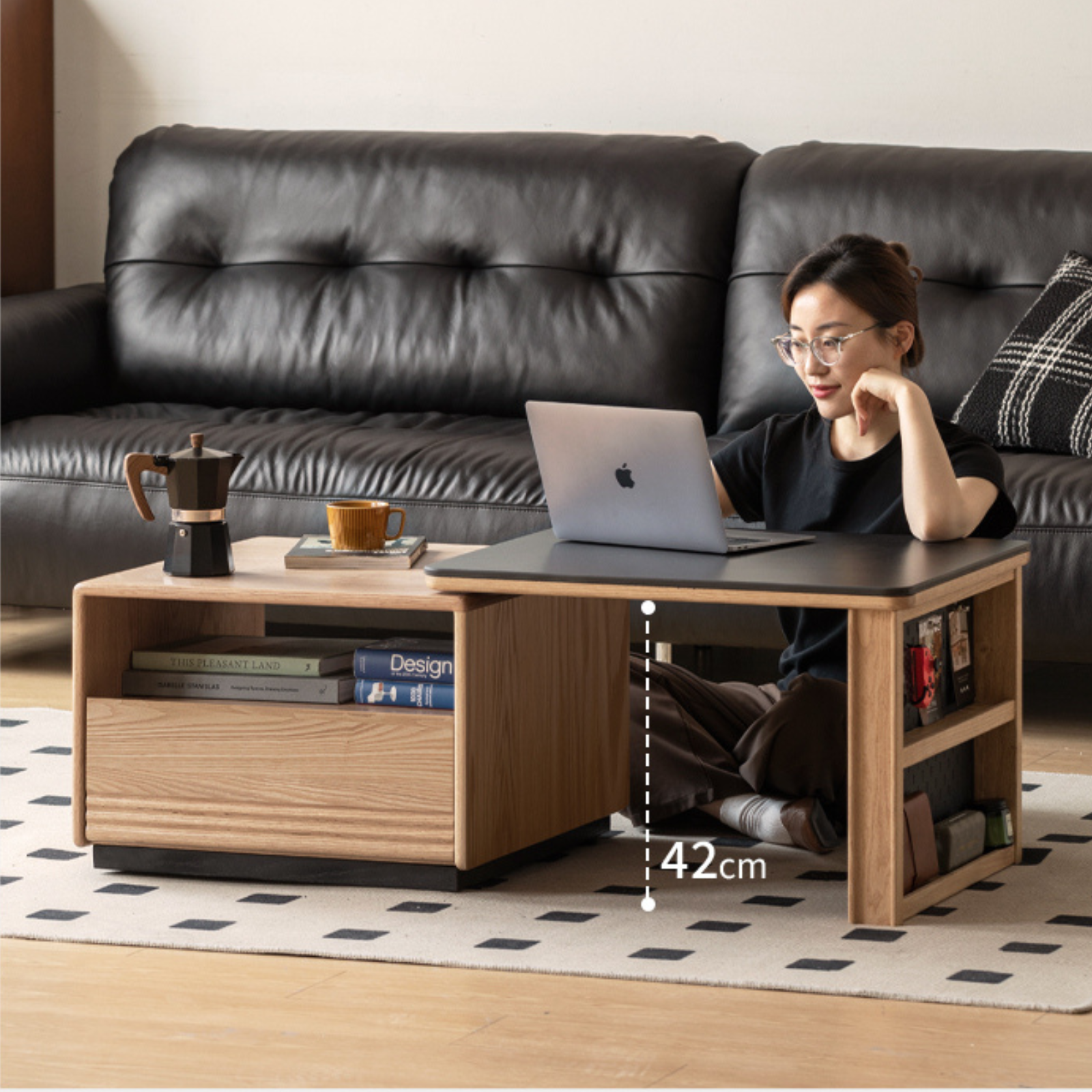 Beech Solid Wood Removable Rock Plate Telescopic Tea Table