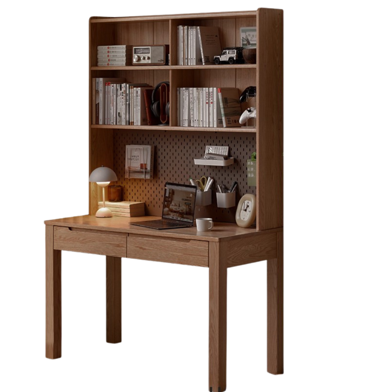 Oak Solid Wood Office Desk and Bookshelf Integrated