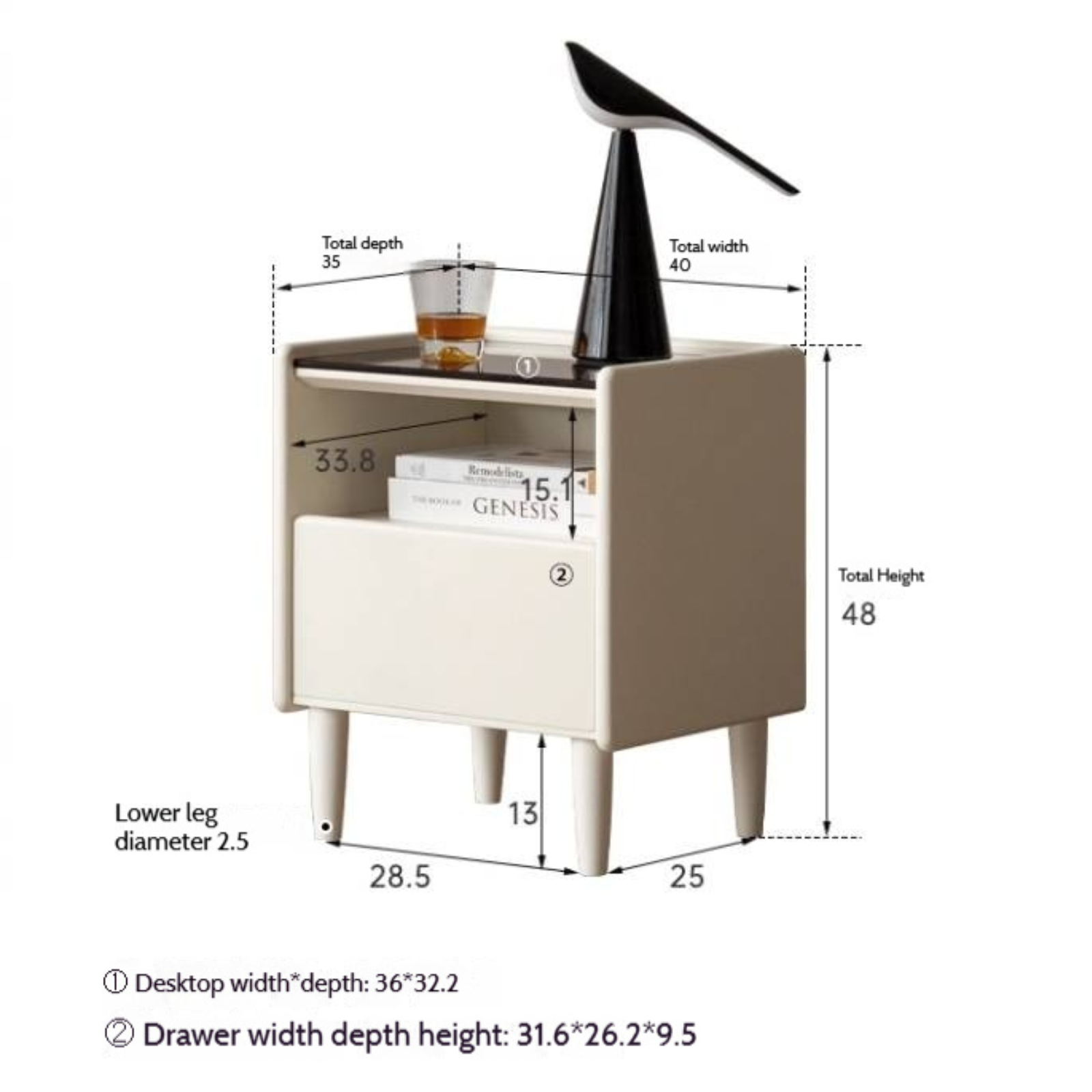 Solid Rubberwood Modern Nightstand