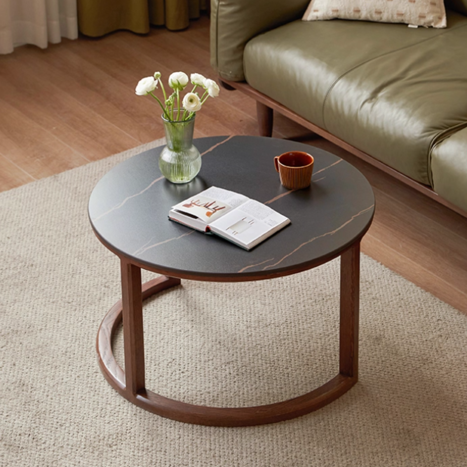 Oak Solid Wood Italian Light Luxury Rock Plate Coffee Table