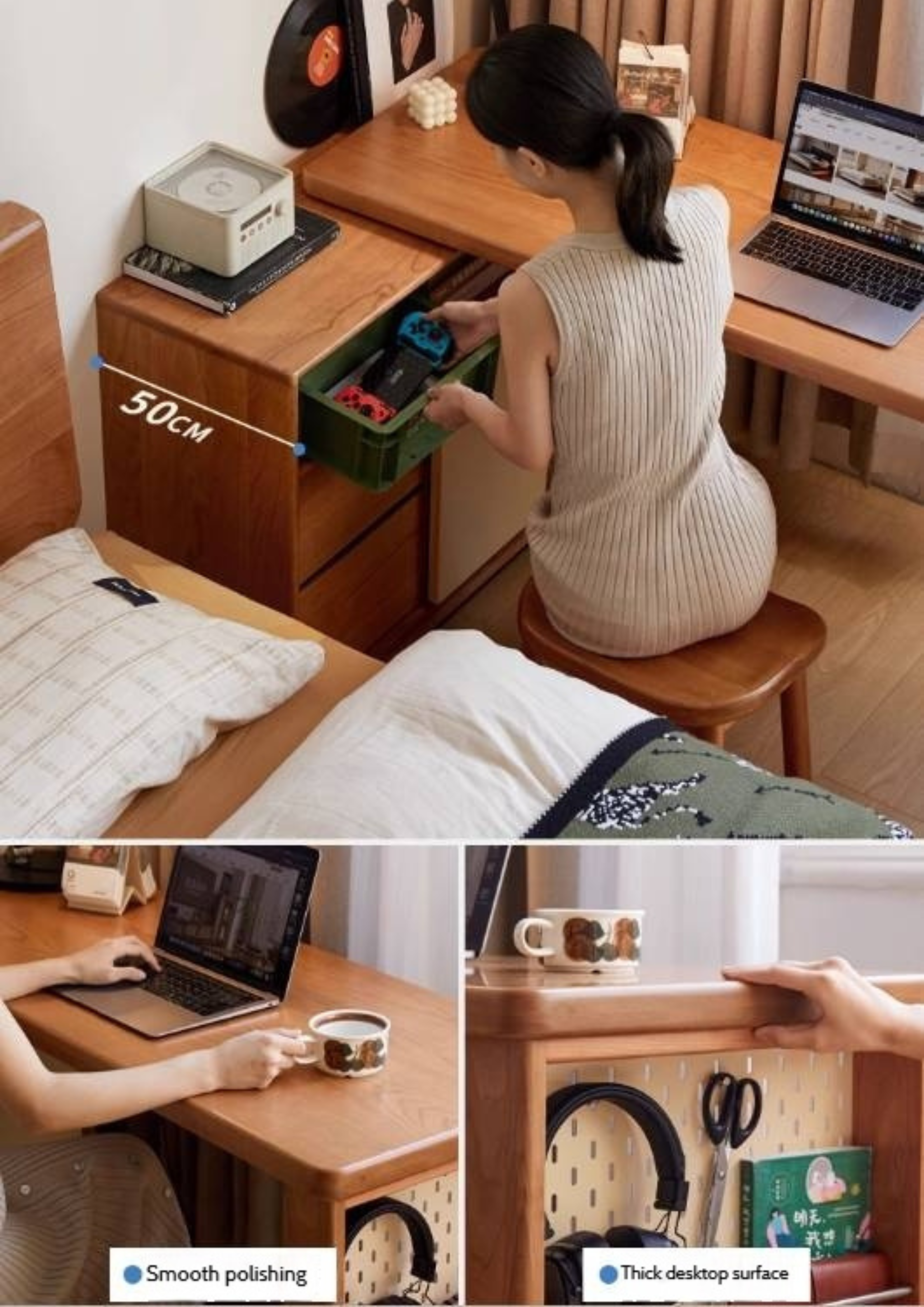 Cherry Solid Wood Vintage Style Office Desk