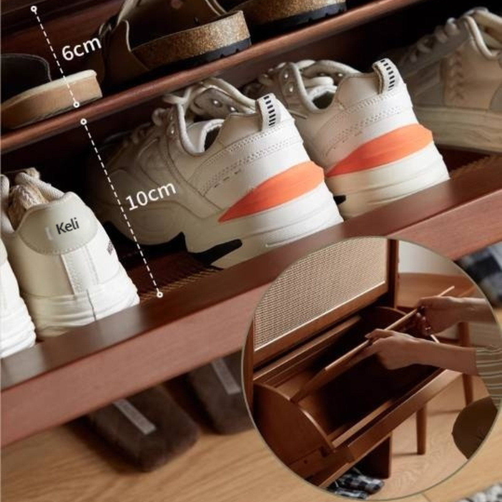 Tulipwood Solid Wood Rattan Shoe Cabinet Antique Style