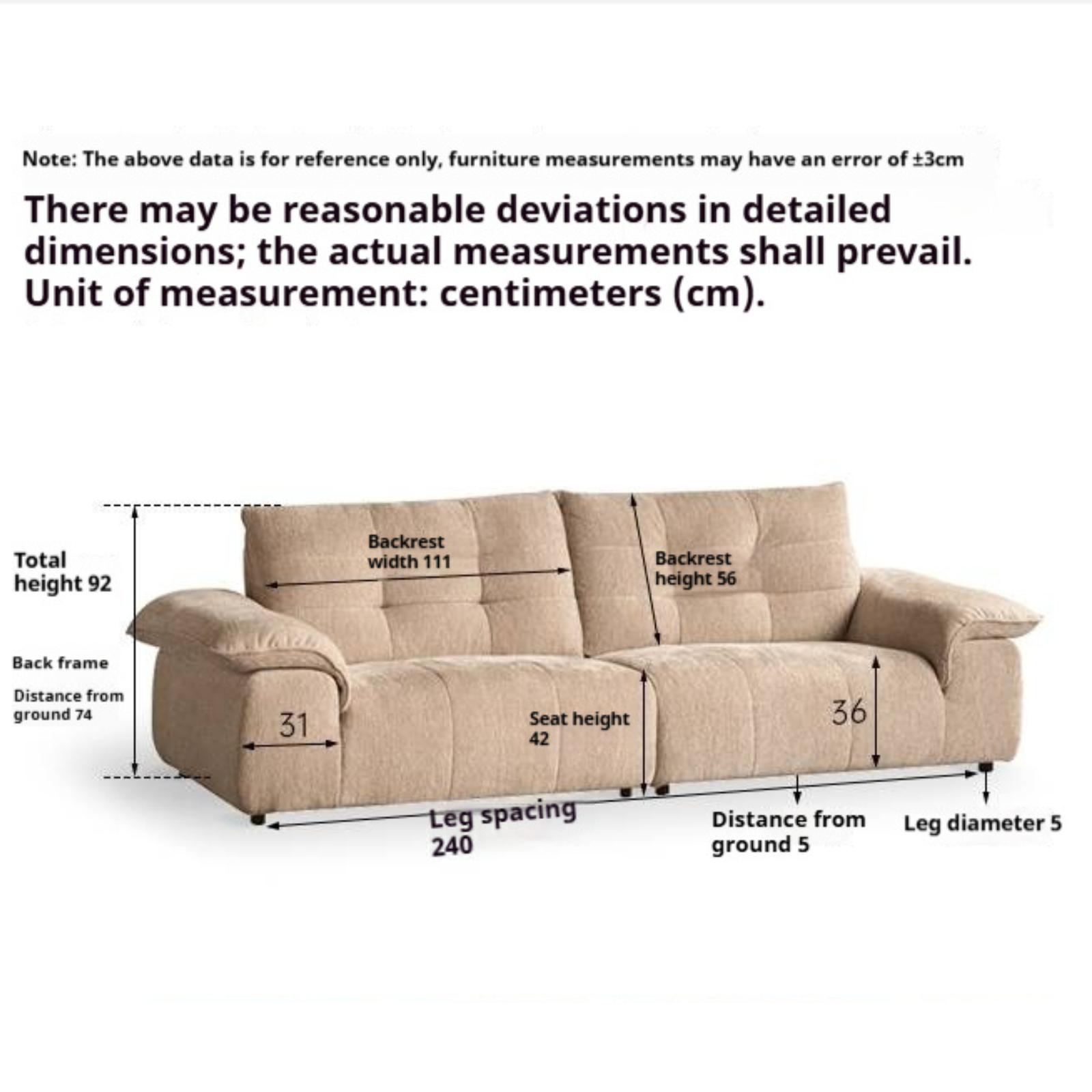 Modern Chenille Fabric Sofa, Couch with Removable and Washable Covers