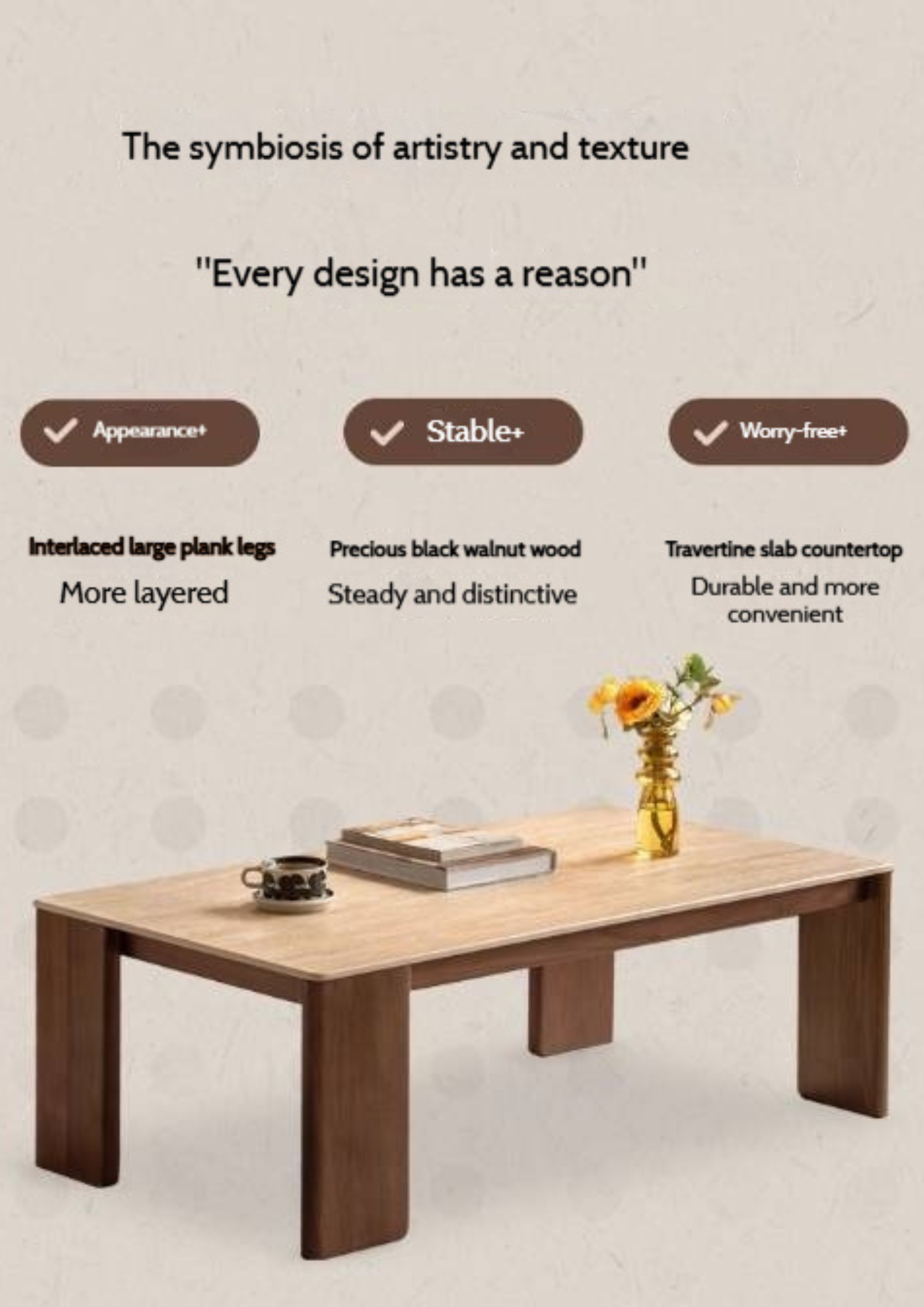 Black Walnut Solid Wood Rectangular Tea Table
