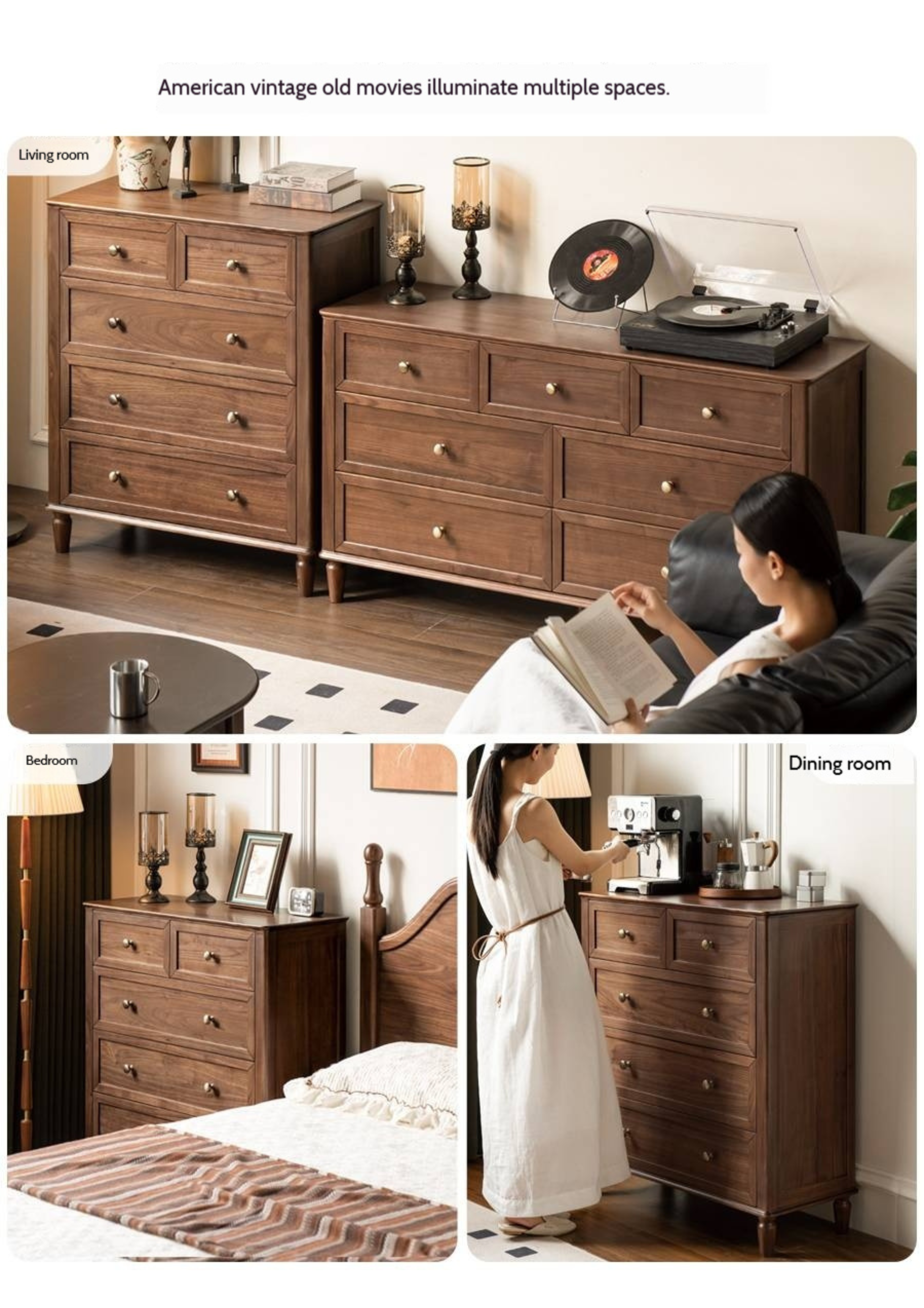 Black Walnut Solid Wood American Retro Chest of Drawers