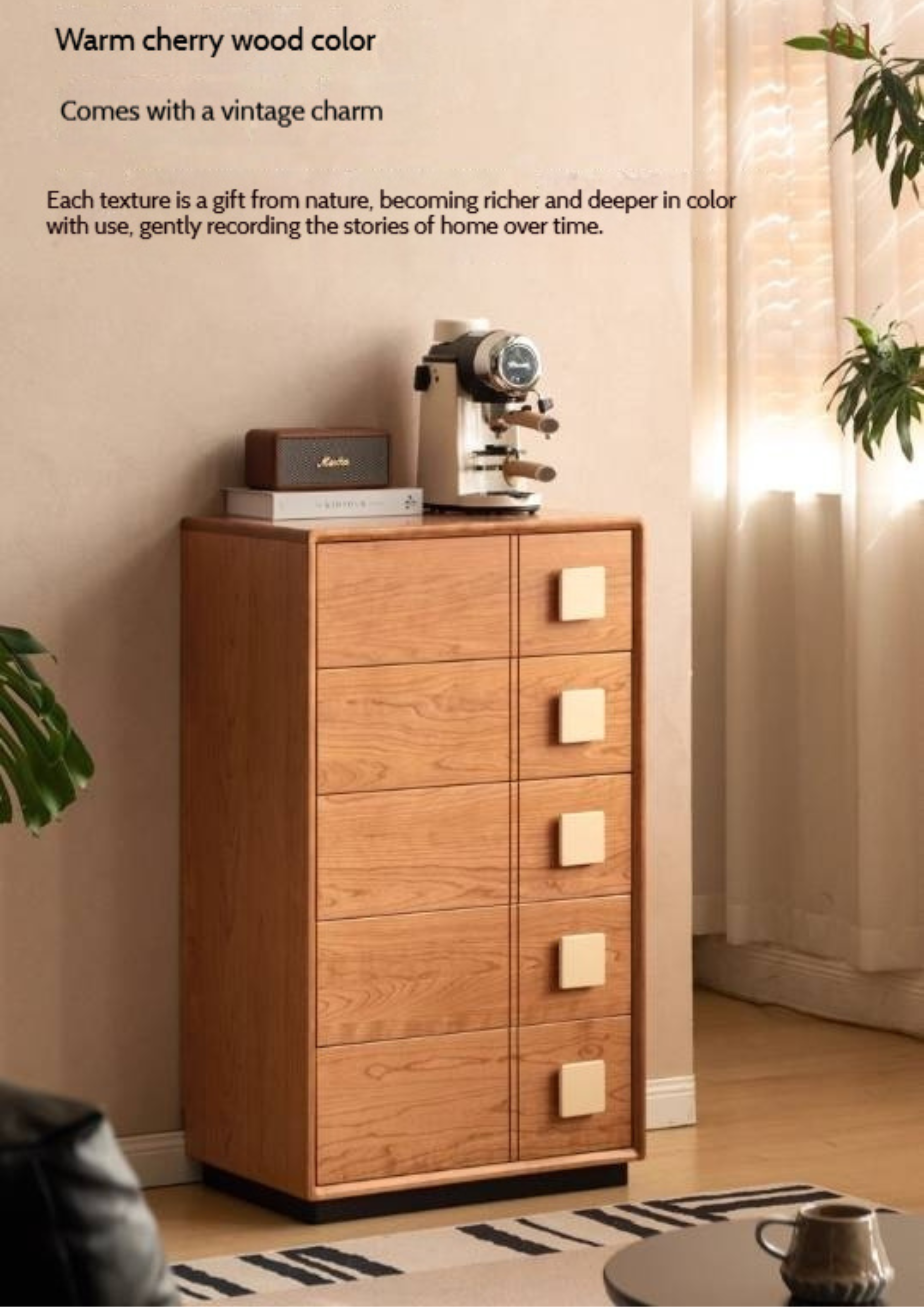 Cherry Solid Wood Retro Five-Drawer Chest