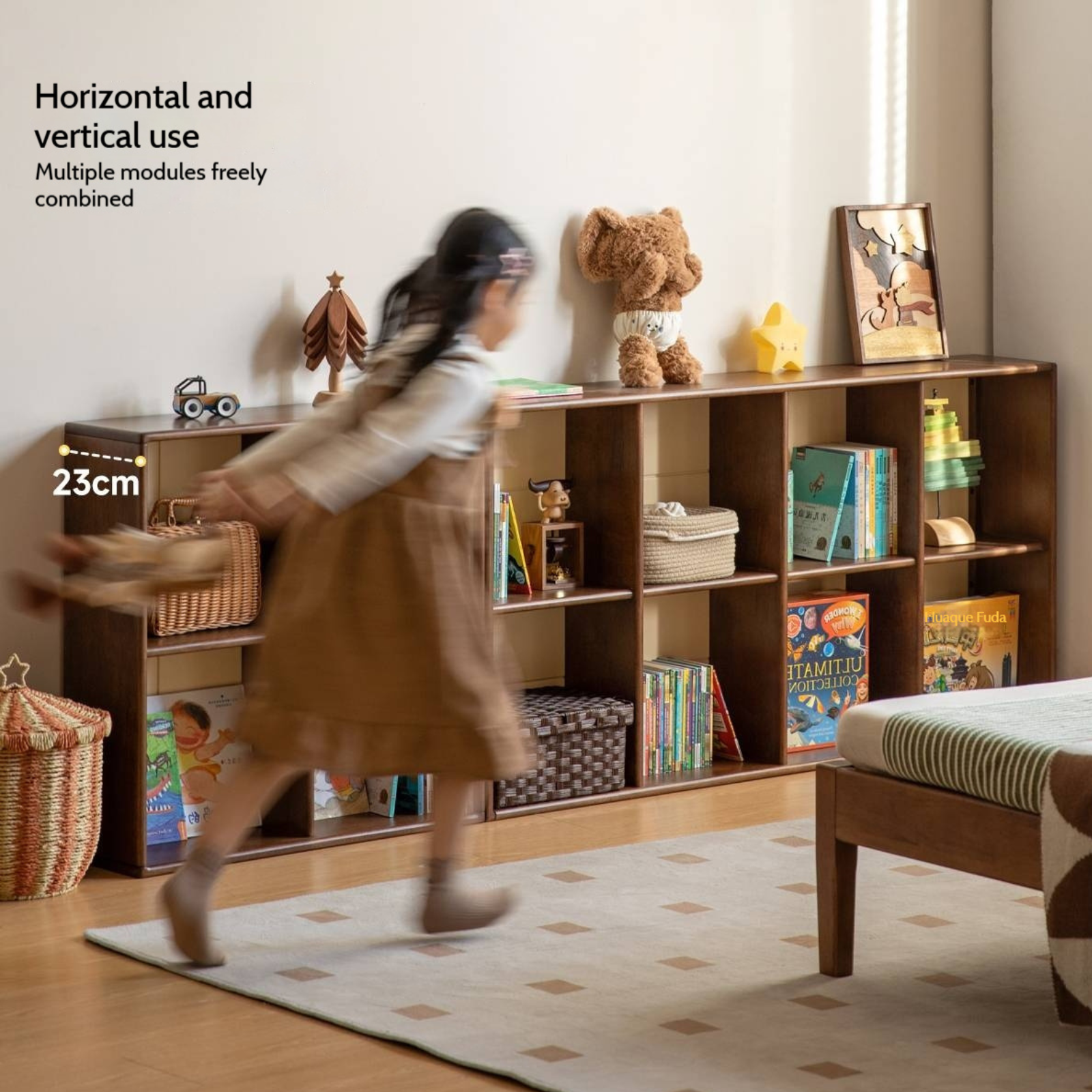 Solid Rubberwood Retro Style Children's Bookcase