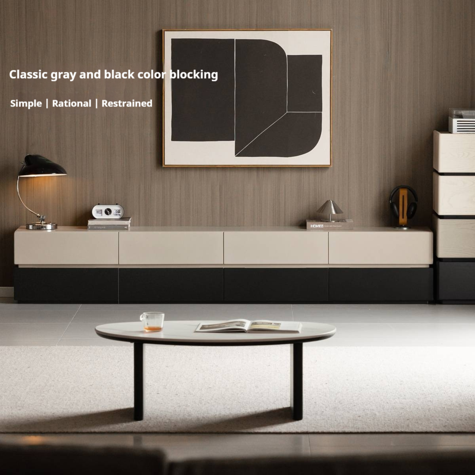 Solid Rubberwood Italian Light Luxury TV Cabinet