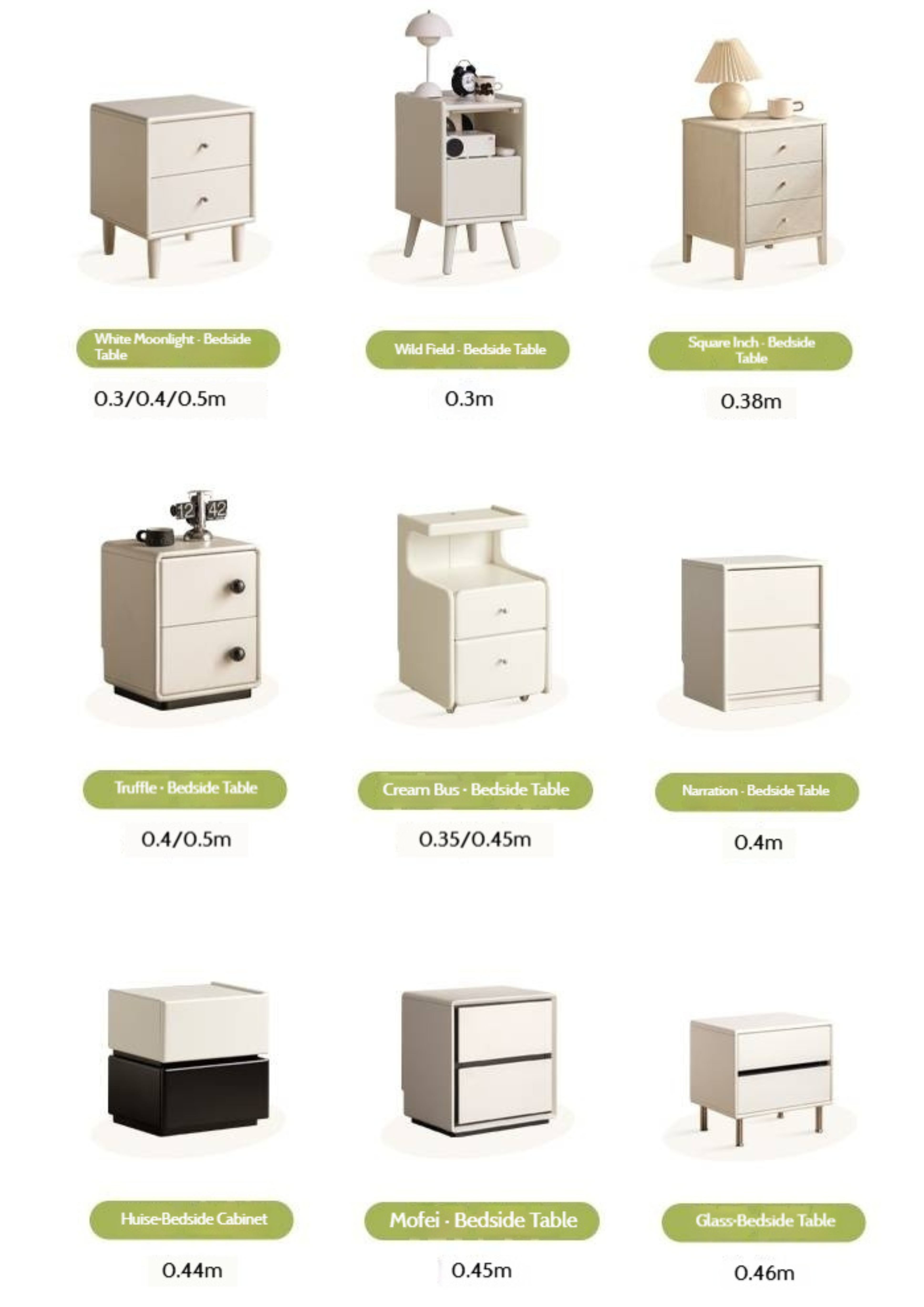 Beech Solid Wood White Cream Style Nightstand