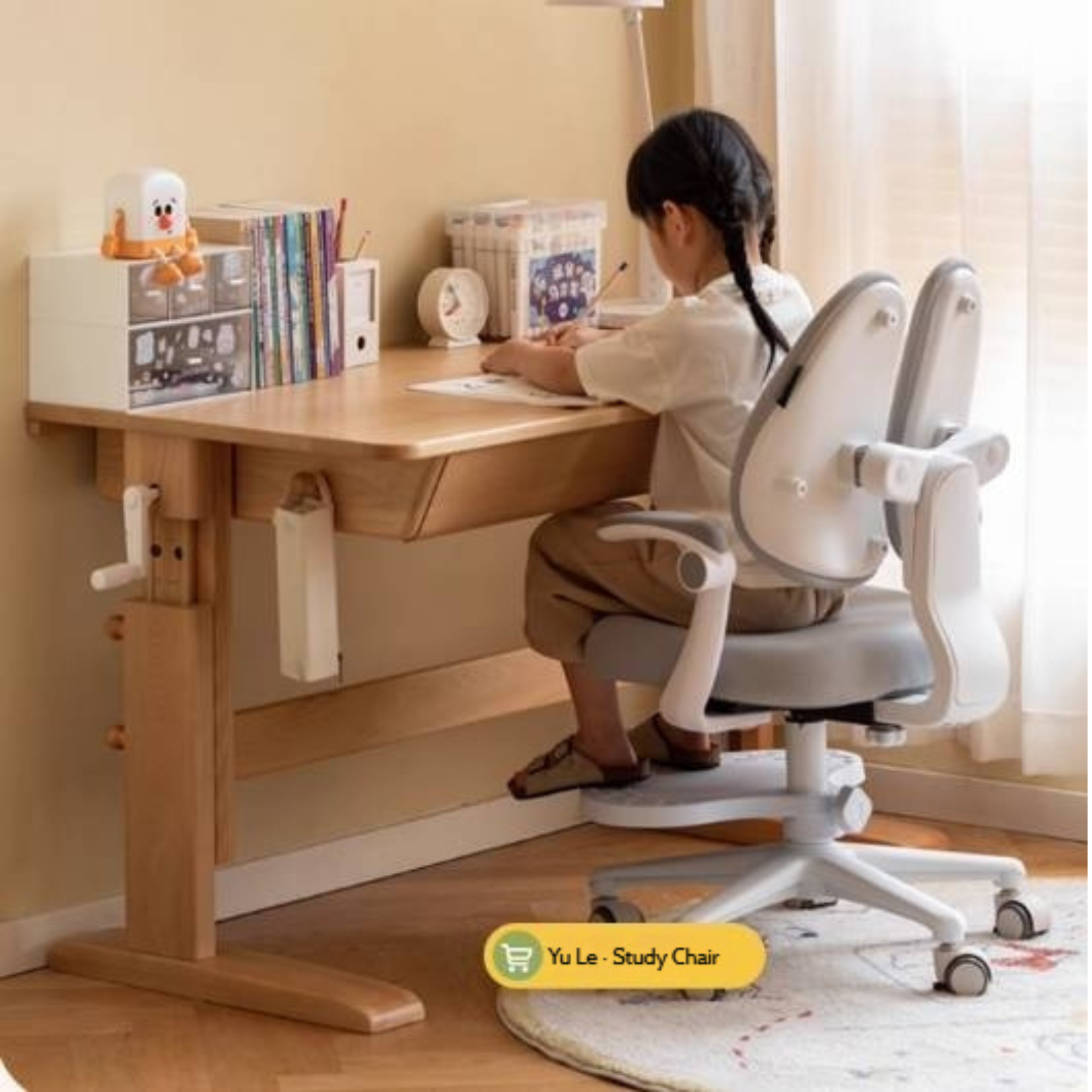 Beech Solid Wood Children's Hand-cranked Height Desk