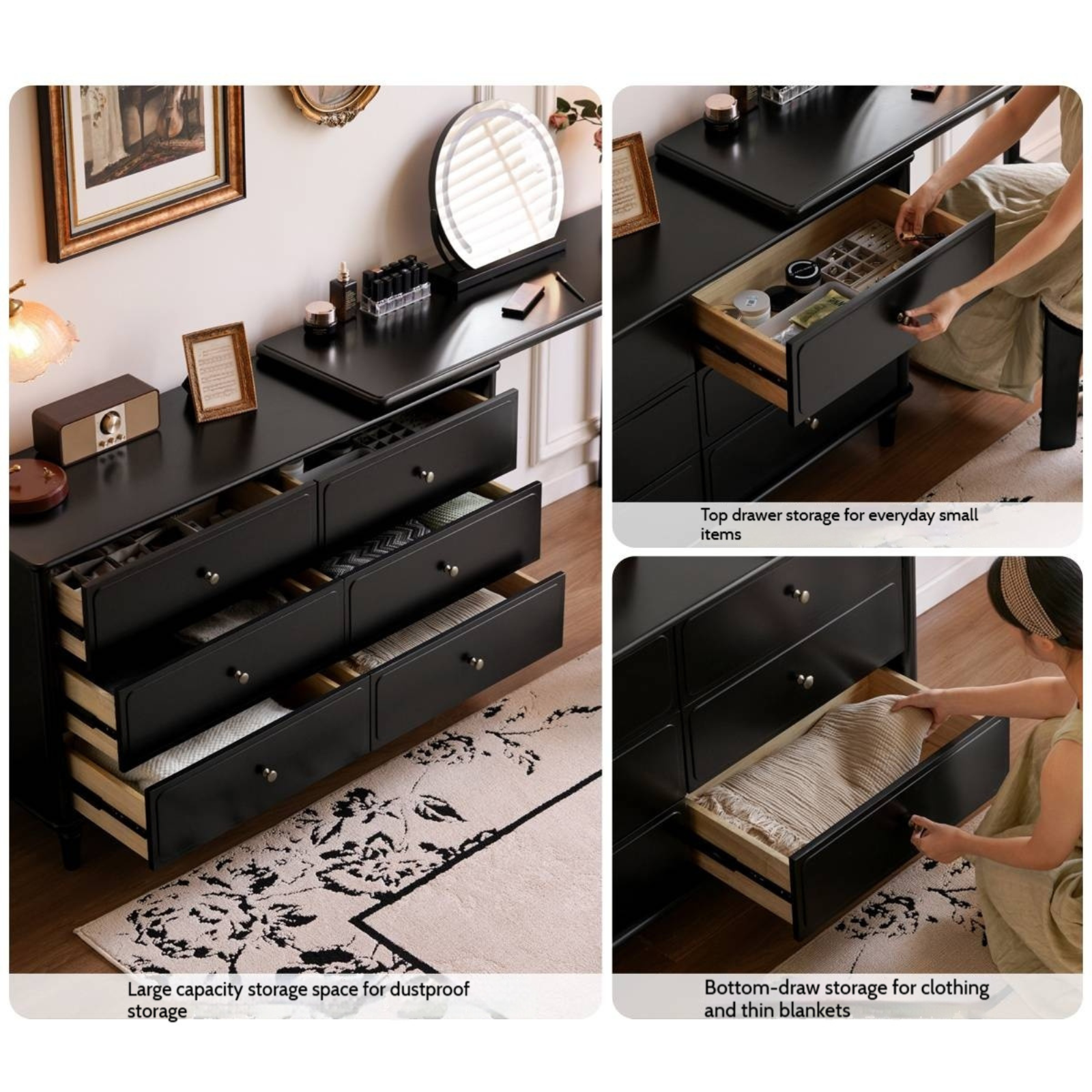 Solid Rubberwood French Retro Makeup Table