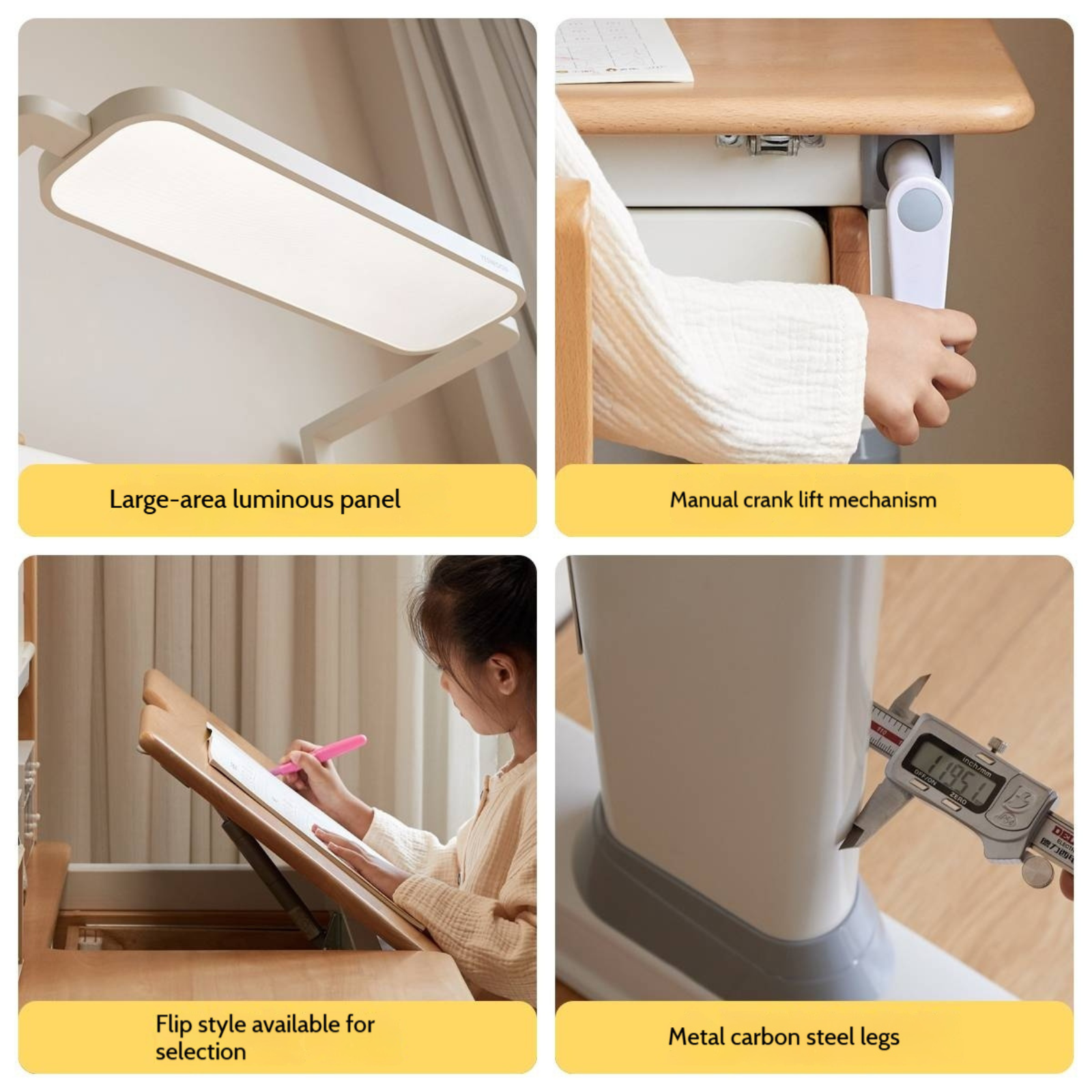 Beech Solid Wood Height Adjustable Children's Learning Desk with Eye-Protection Lamp