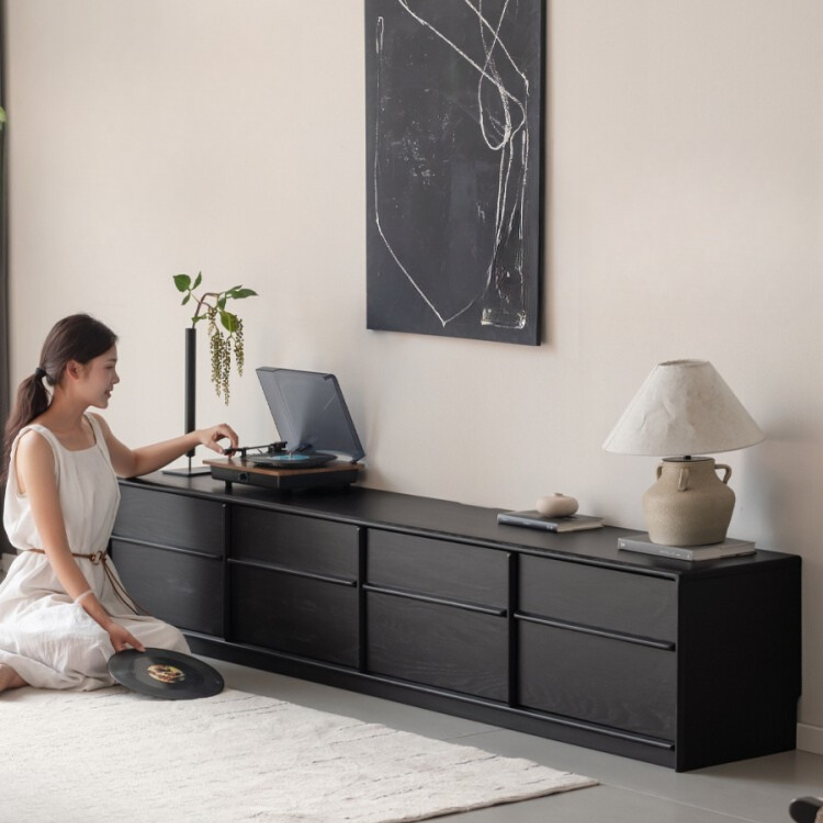 Oak Solid Wood Skeleton Line Modern TV Stand