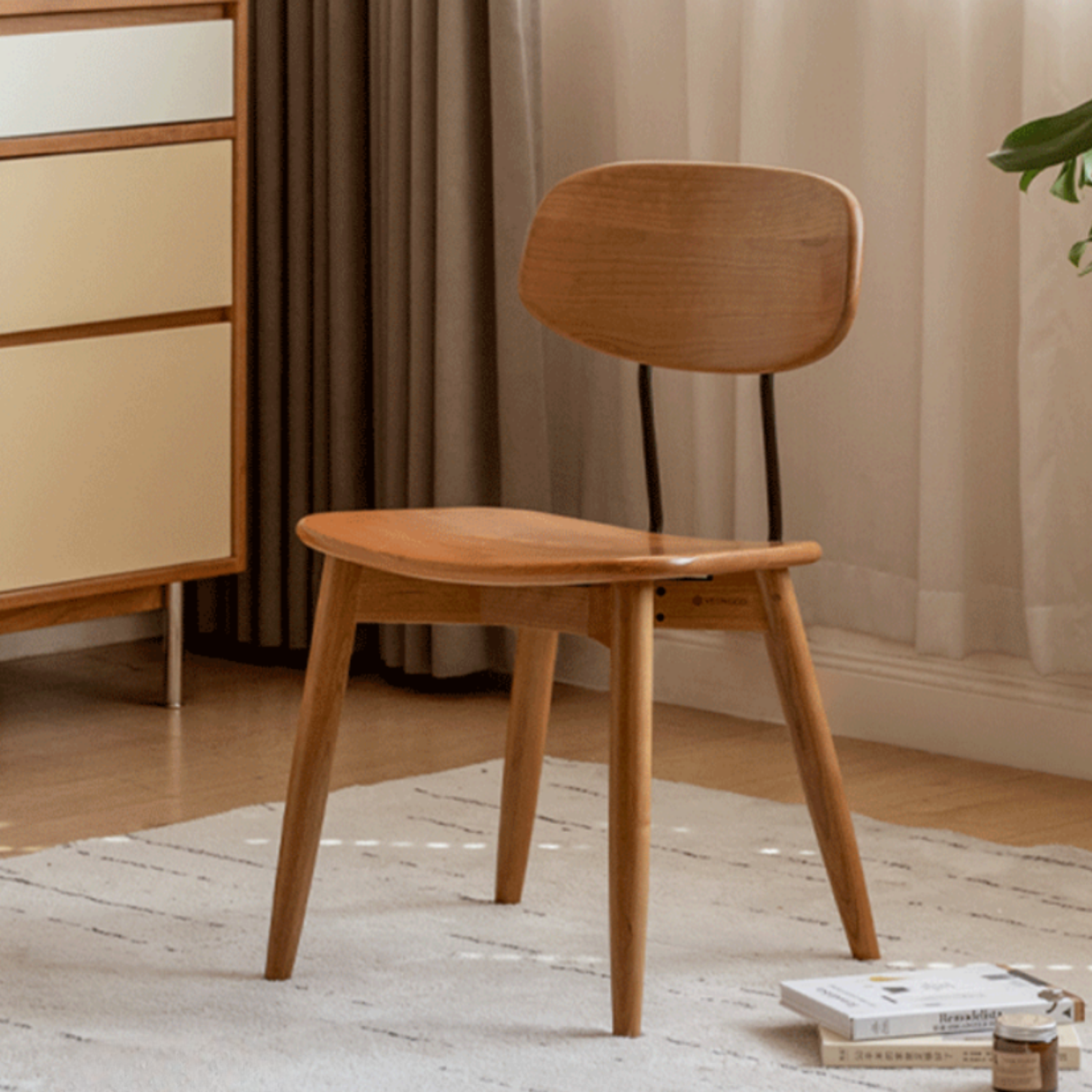 Set 2 pcs Cherry, Oak, Black Walnut Solid Wood Bauhaus Style Retro Dining Chair