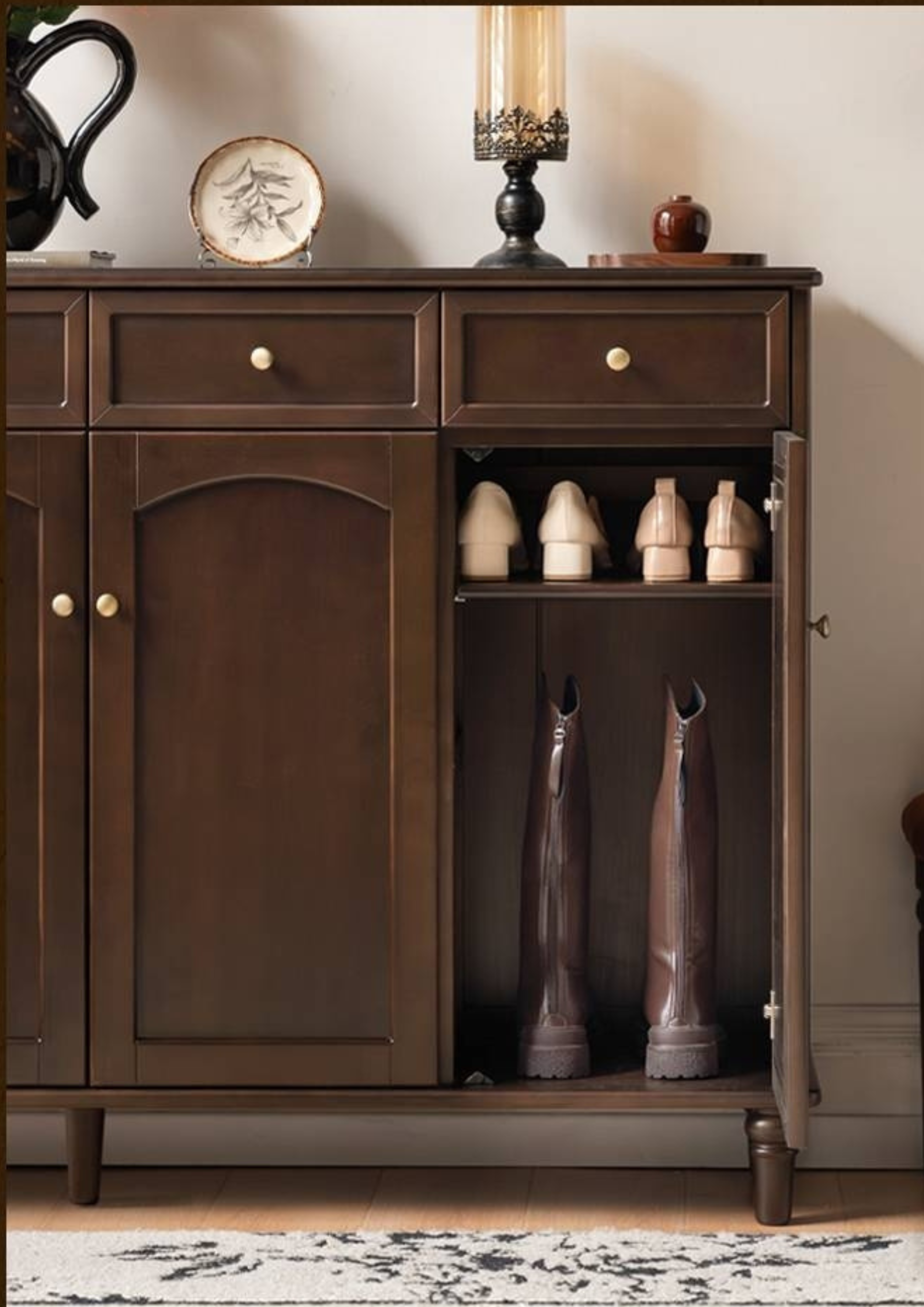 Poplar Solid Wood American Retro Shoe Cabinet