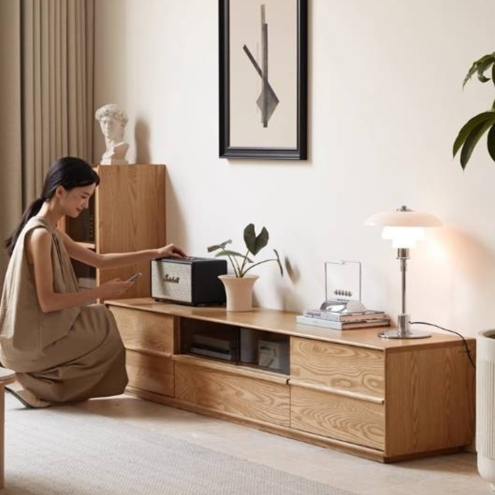 Ash Solid Wood Wabi-Sabi Style TV Cabinet