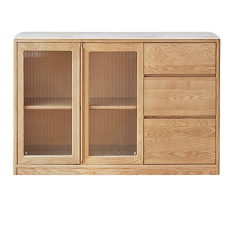 Ash Solid Wood White Wax Rock Plate Sideboard