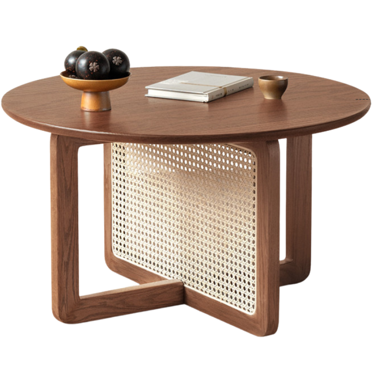 Black Walnut, Oak Solid Wood Rattan Modern Coffee Table