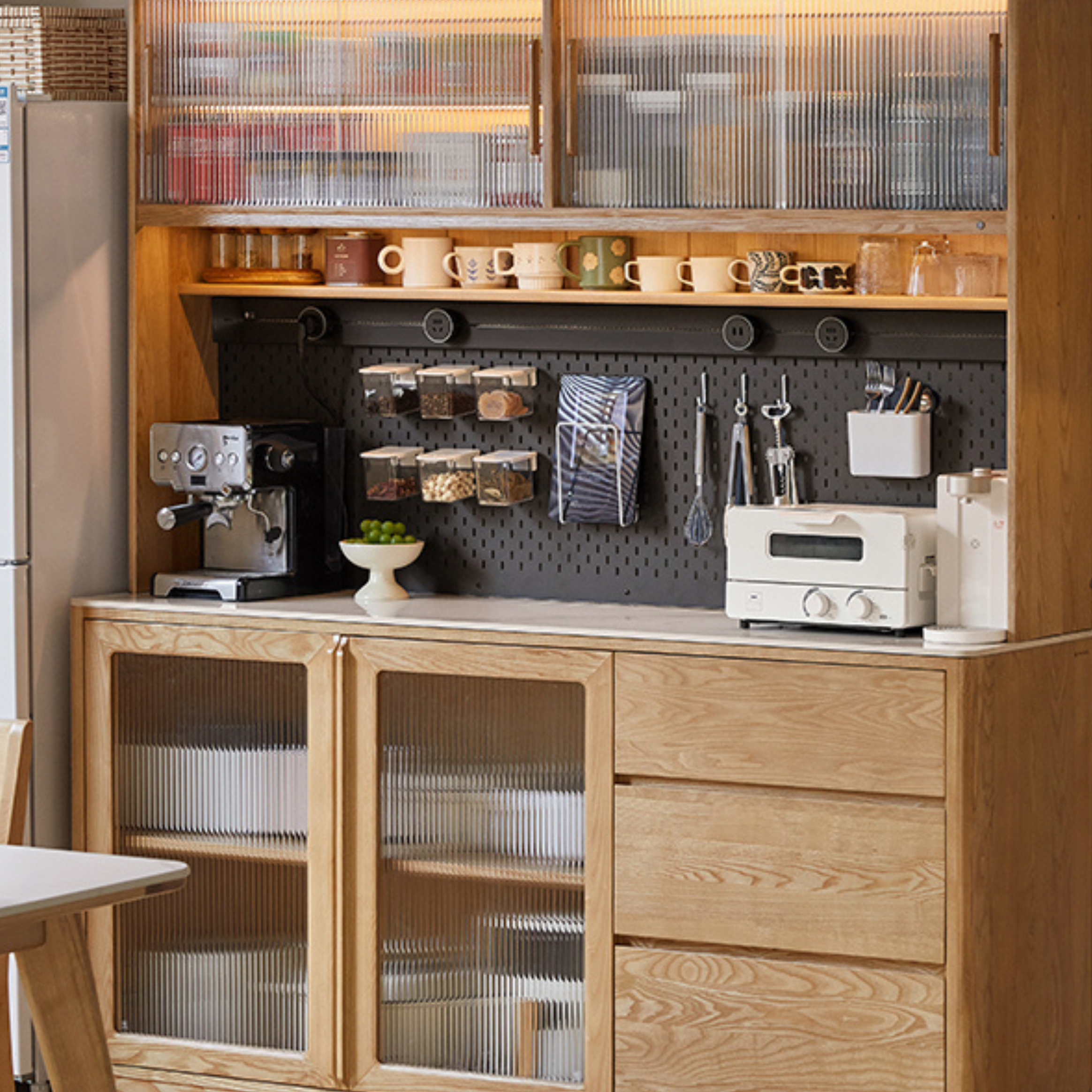 Ash Solid Wood White Wax Rock Plate Sideboard