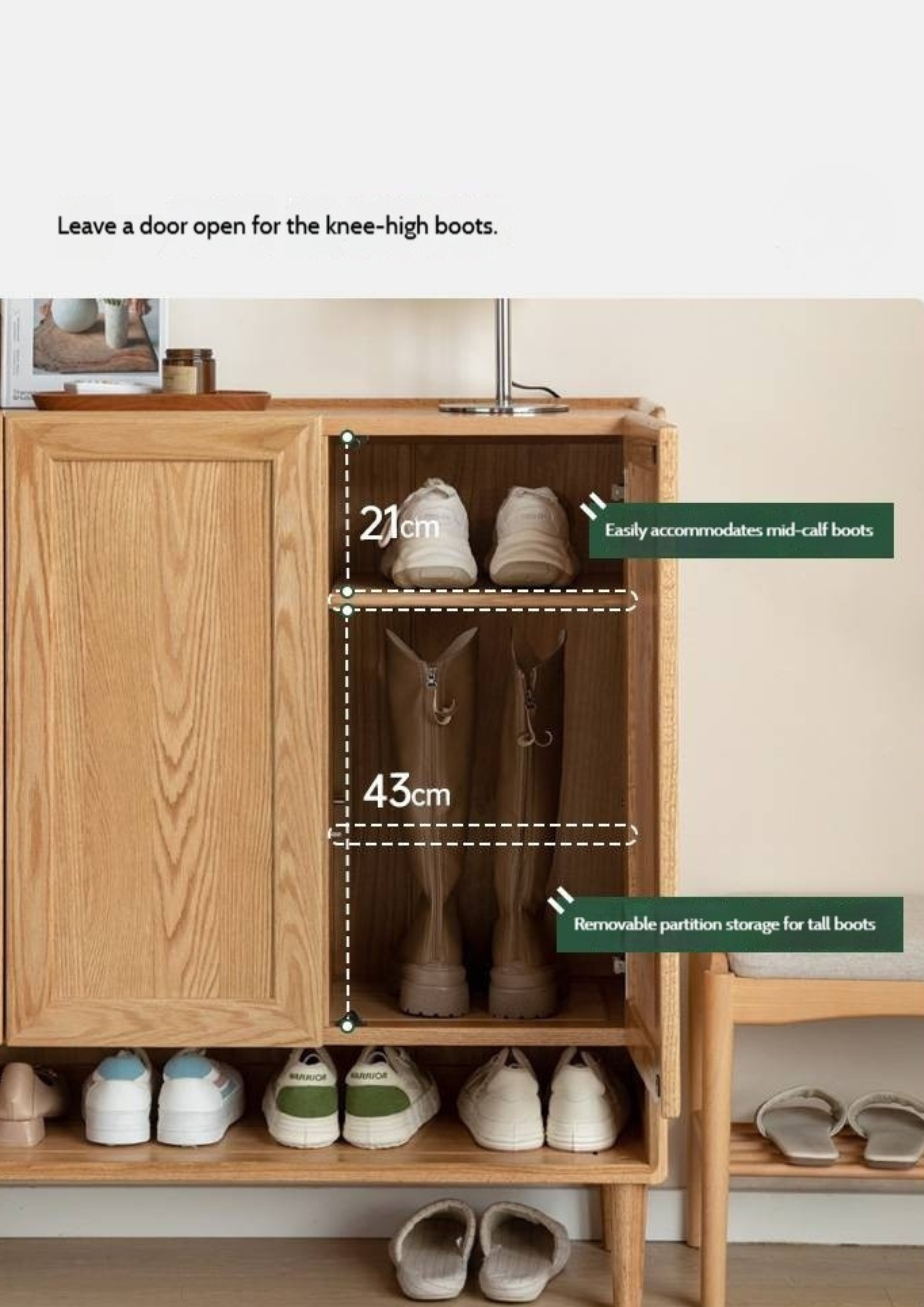 Oak, Solid Rubber Wood Shoe Cabinet