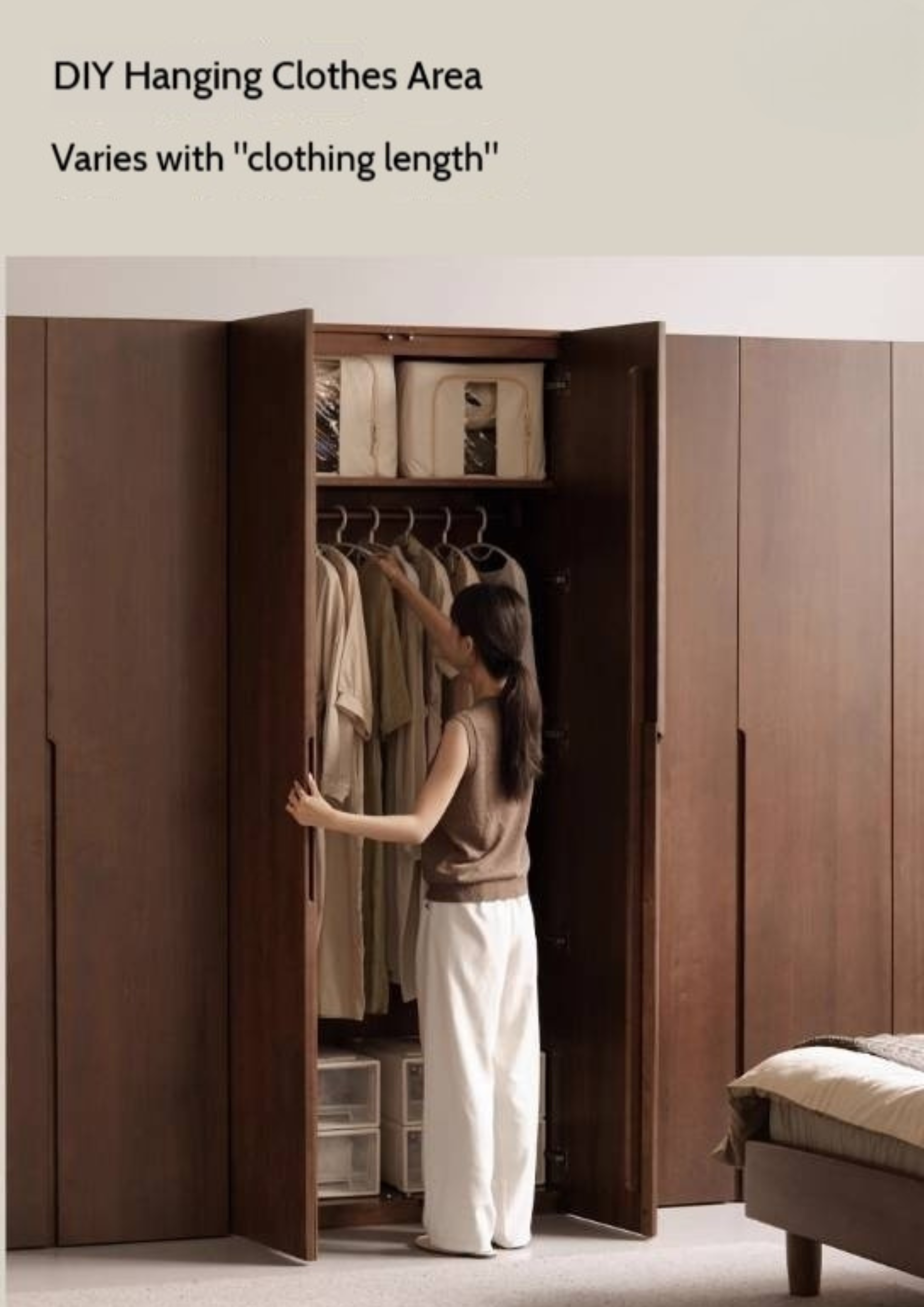 Sandalwood, Black Walnut Solid Wood Modern Double Door Wardrobe