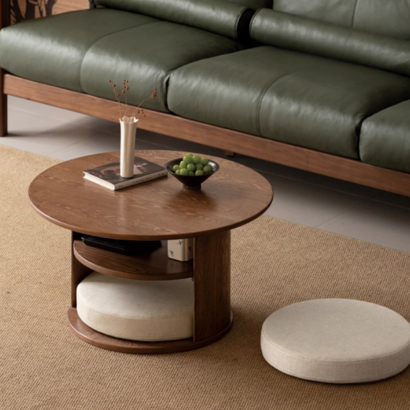 Ash Solid Wood Dual Use Round Coffee Table