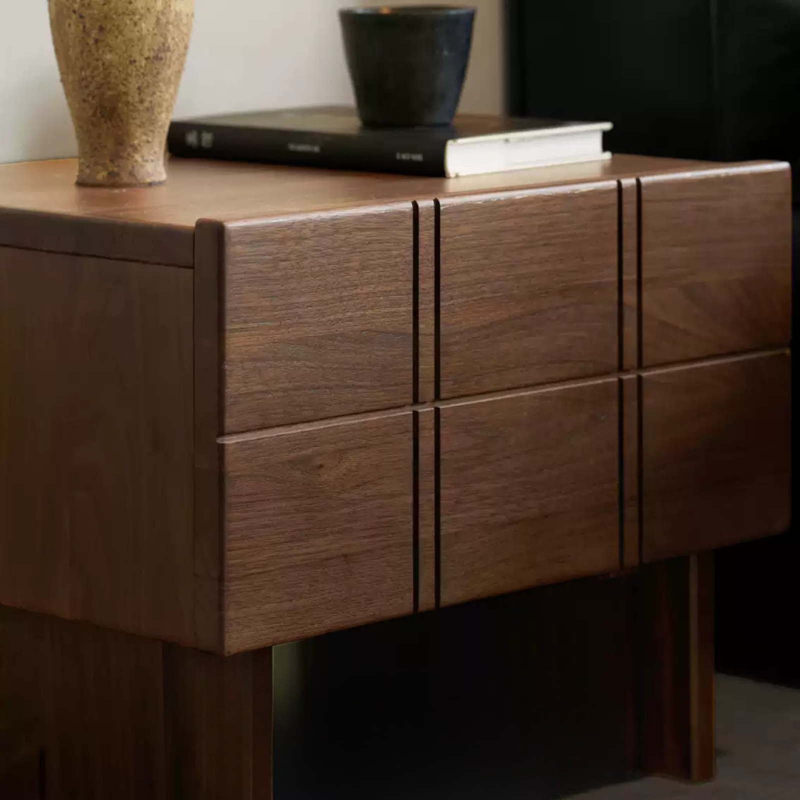 Black Walnut, Oak Wood Wabi-Sabi Style Nightstand