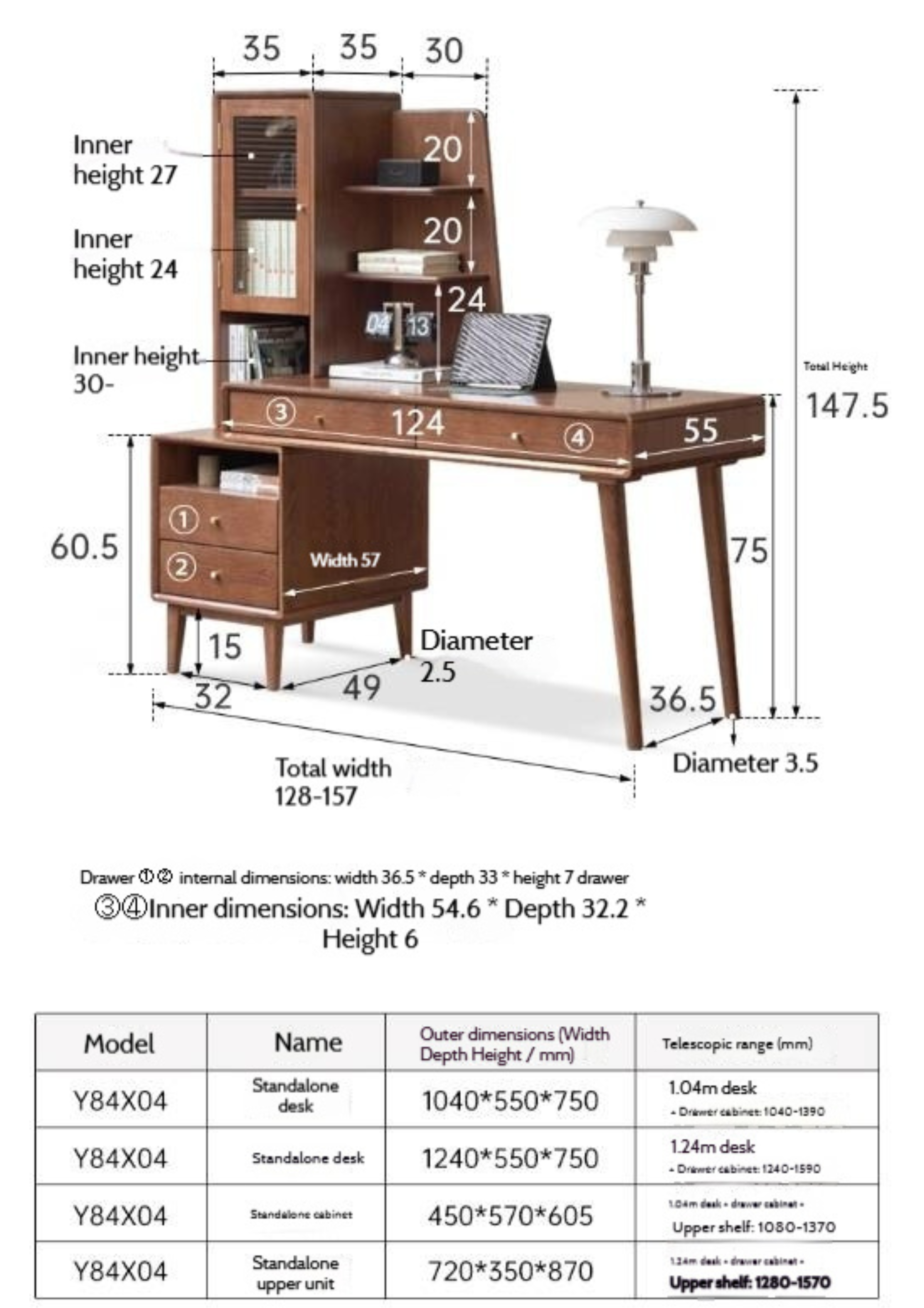 Oak Solid Wood Extendable Computer Desk.