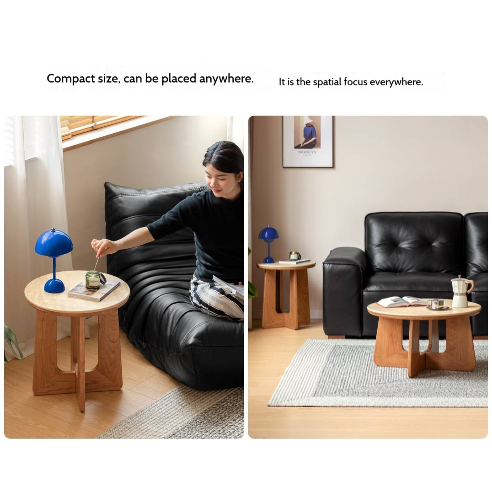 Cherry Solid Wood Rock Plate Round Coffee Table