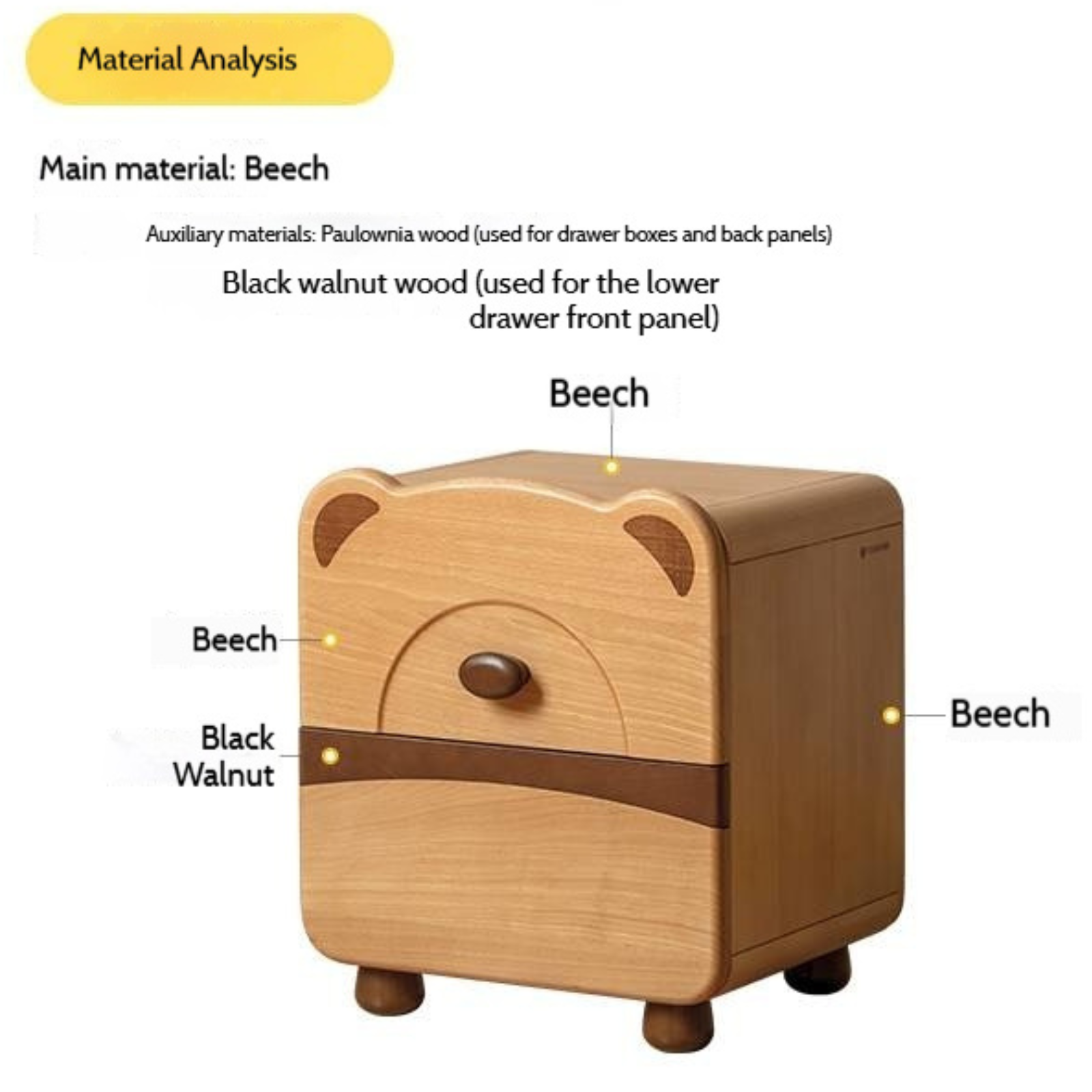 Beech Solid Wood Children s Cartoon Bear Nightstand