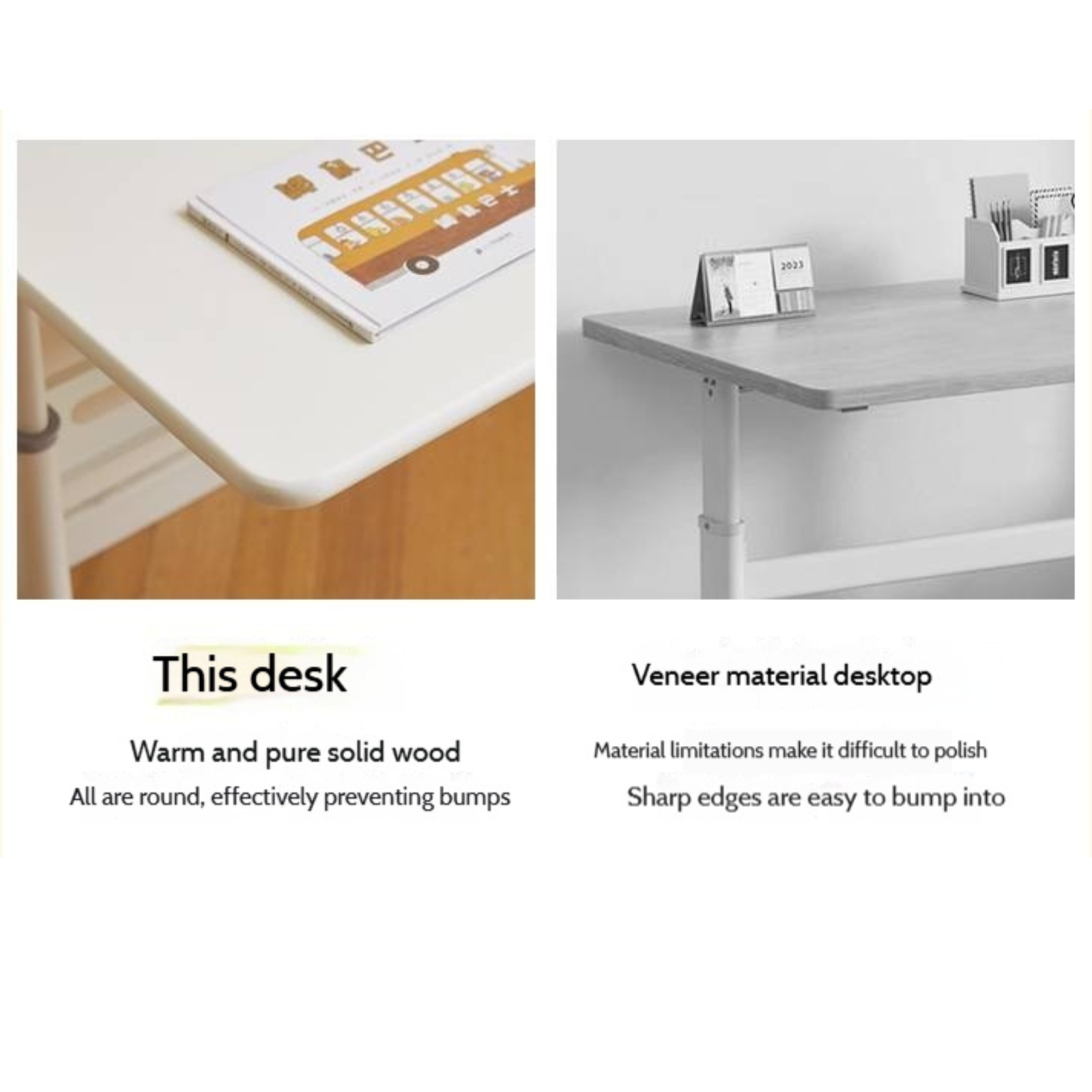 Solid Rubberwood Cream Style Children's Learning Desk