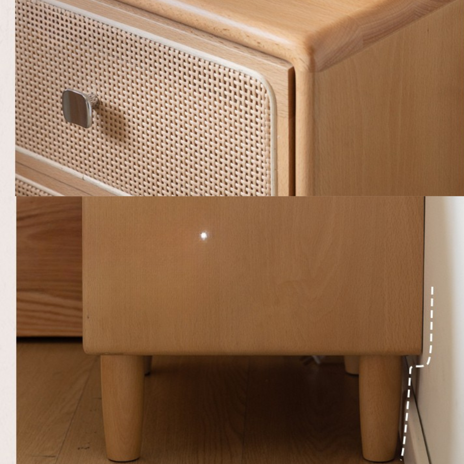 Beech Solid Wood Rattan Log Style Nightstand