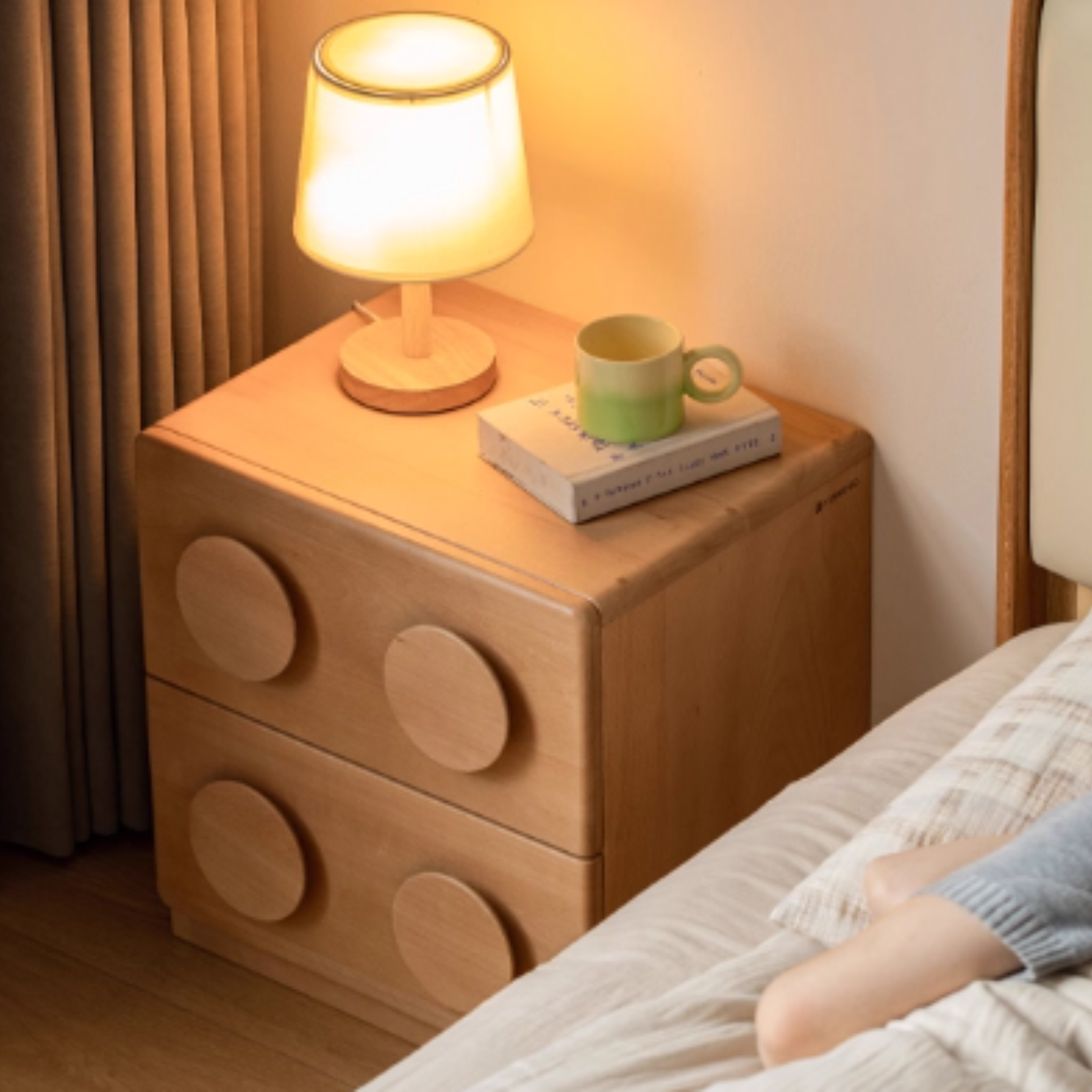 Beech Solid Wood Log Style Nightstand