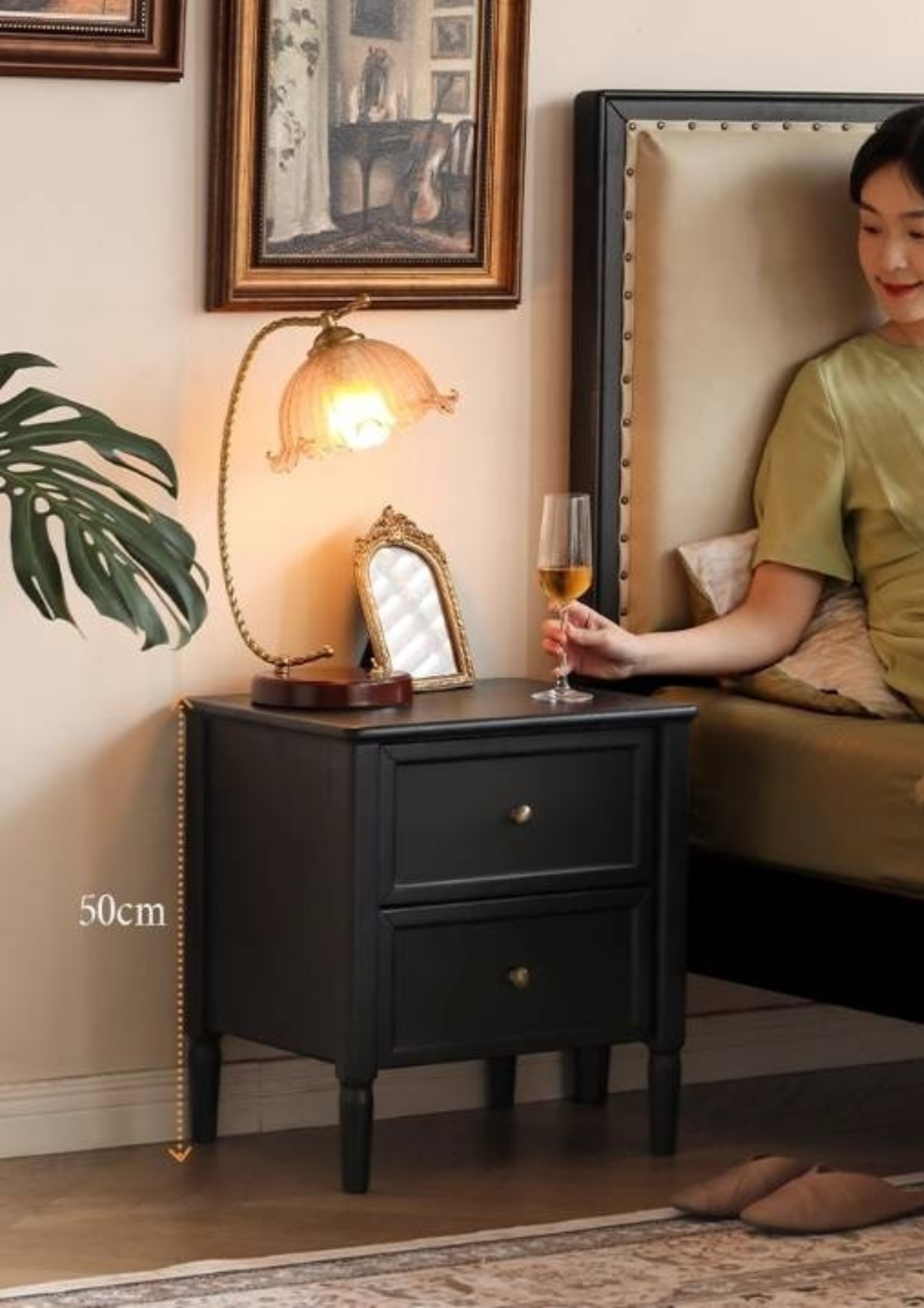 Solid Rubberwood Retro Style, American Style Nightstand