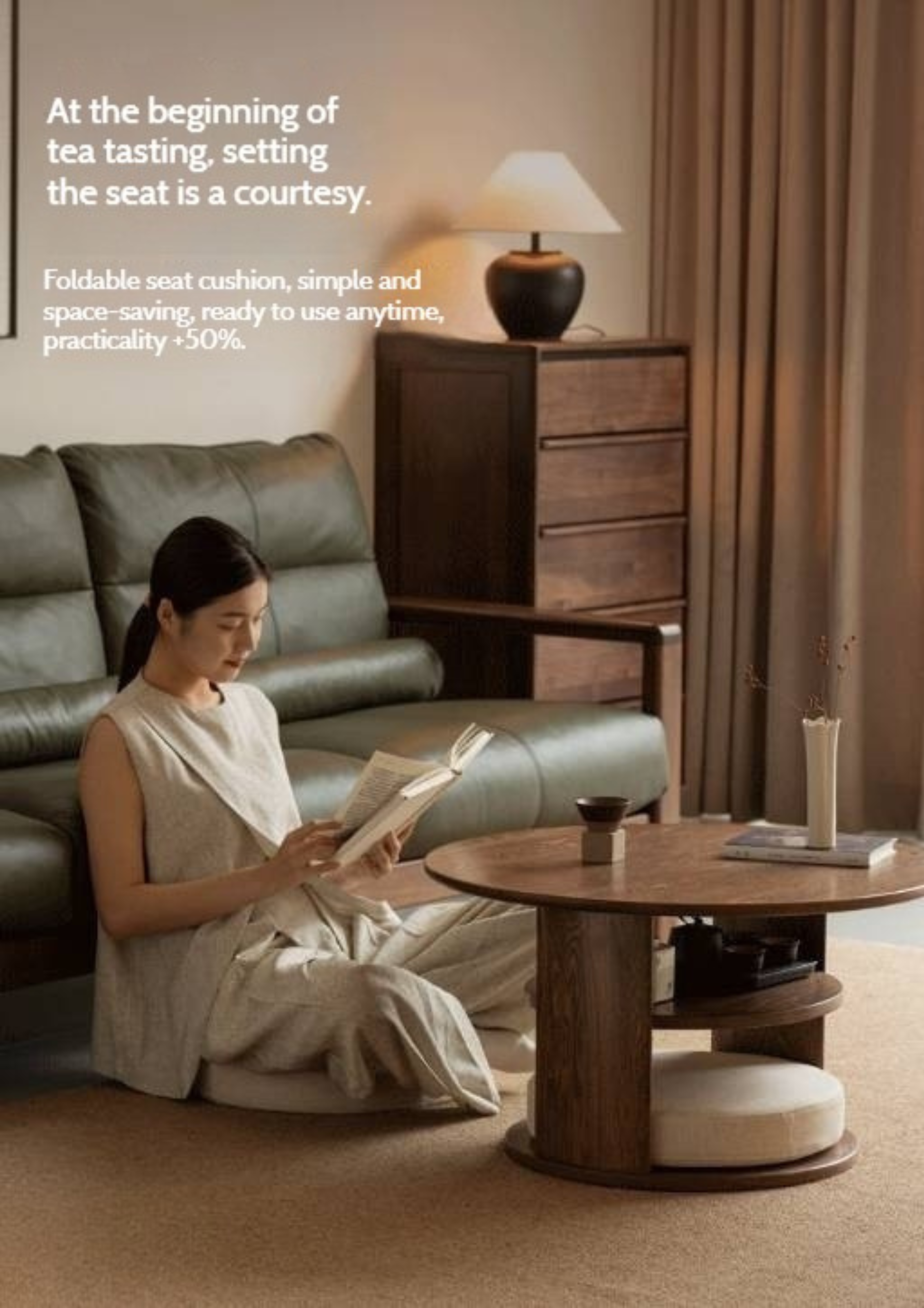 Ash Solid Wood Dual Use Round Coffee Table