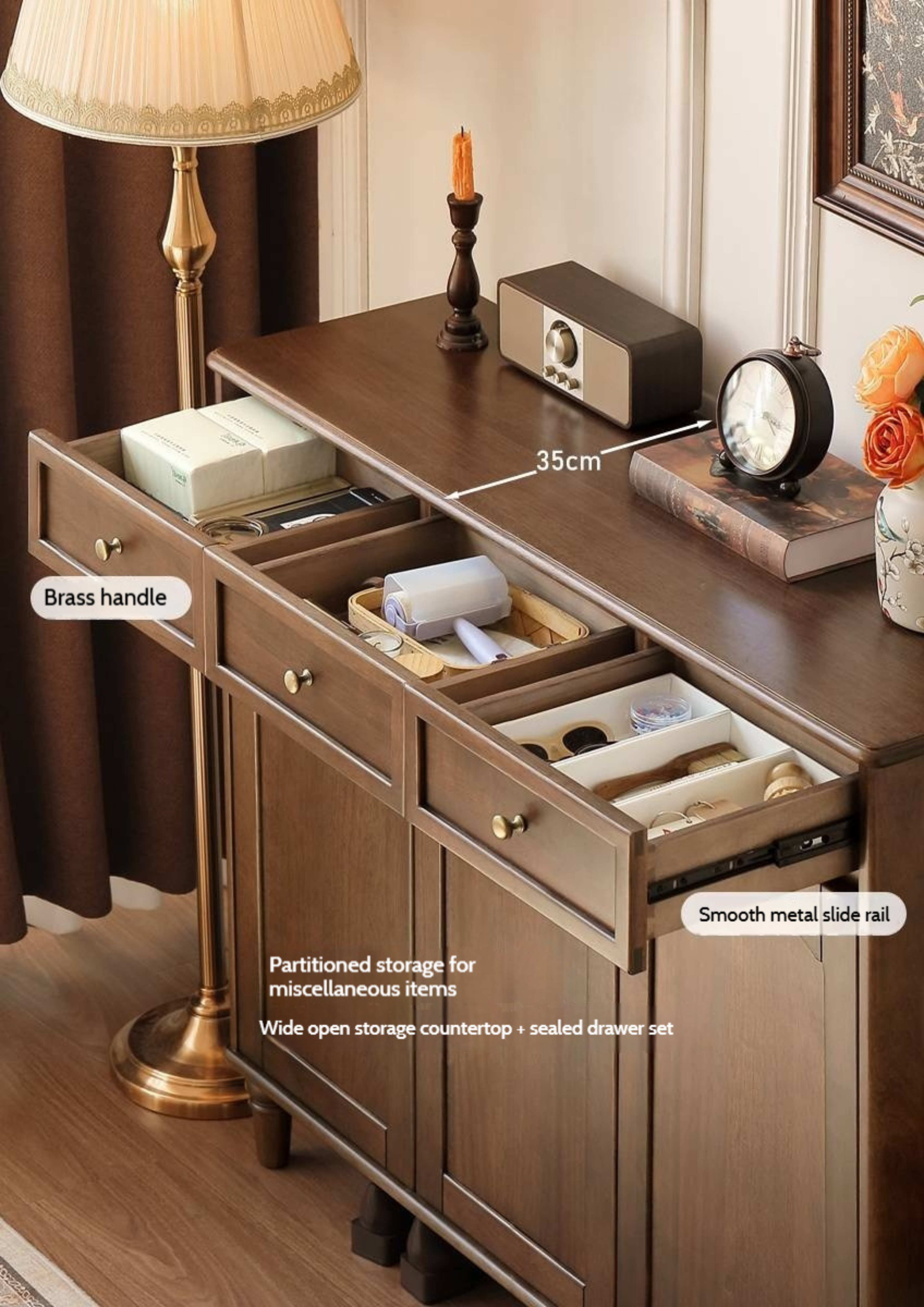 Sandalwood Solid Wood American Retro Storage Shoe Cabinet