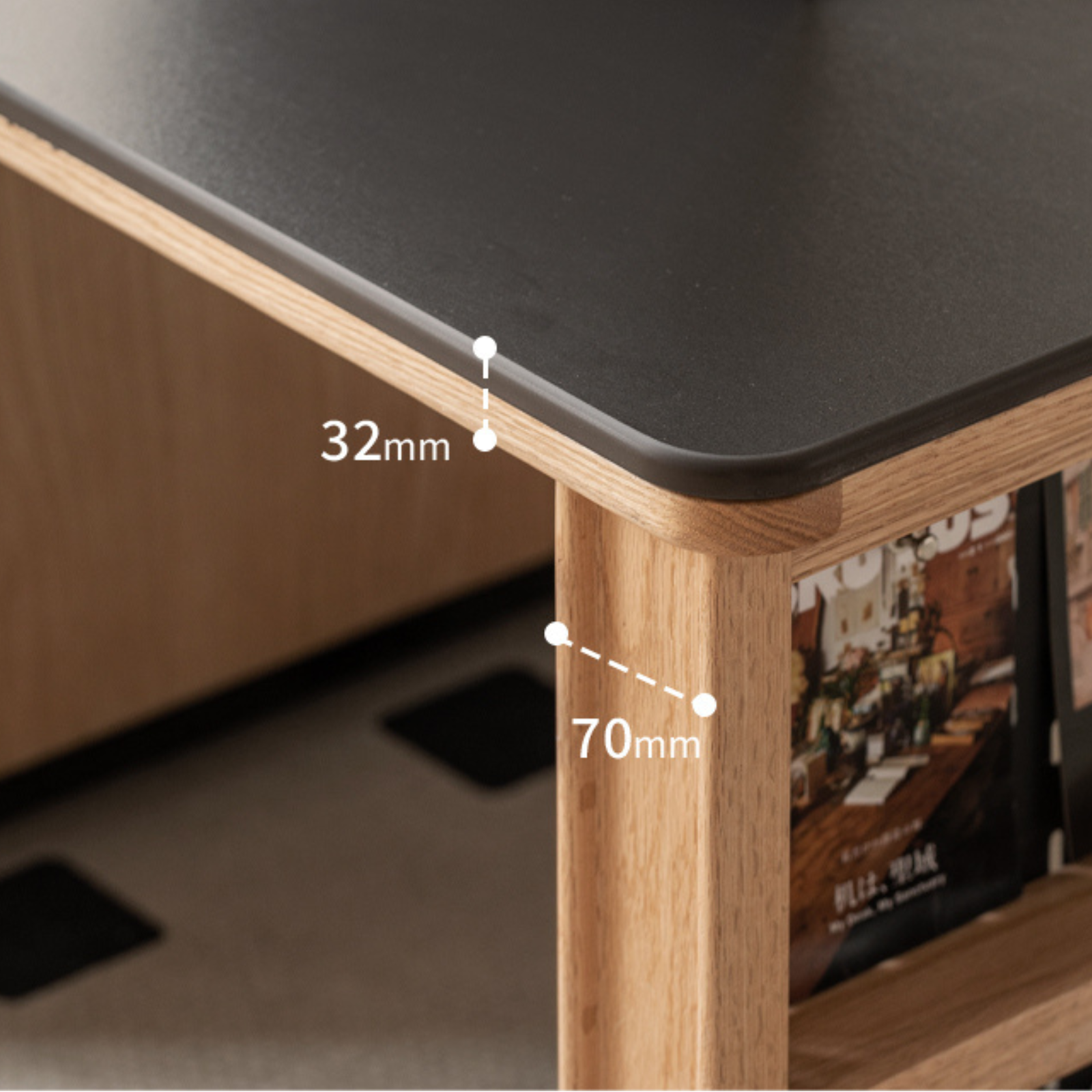Beech Solid Wood Removable Rock Plate Telescopic Tea Table