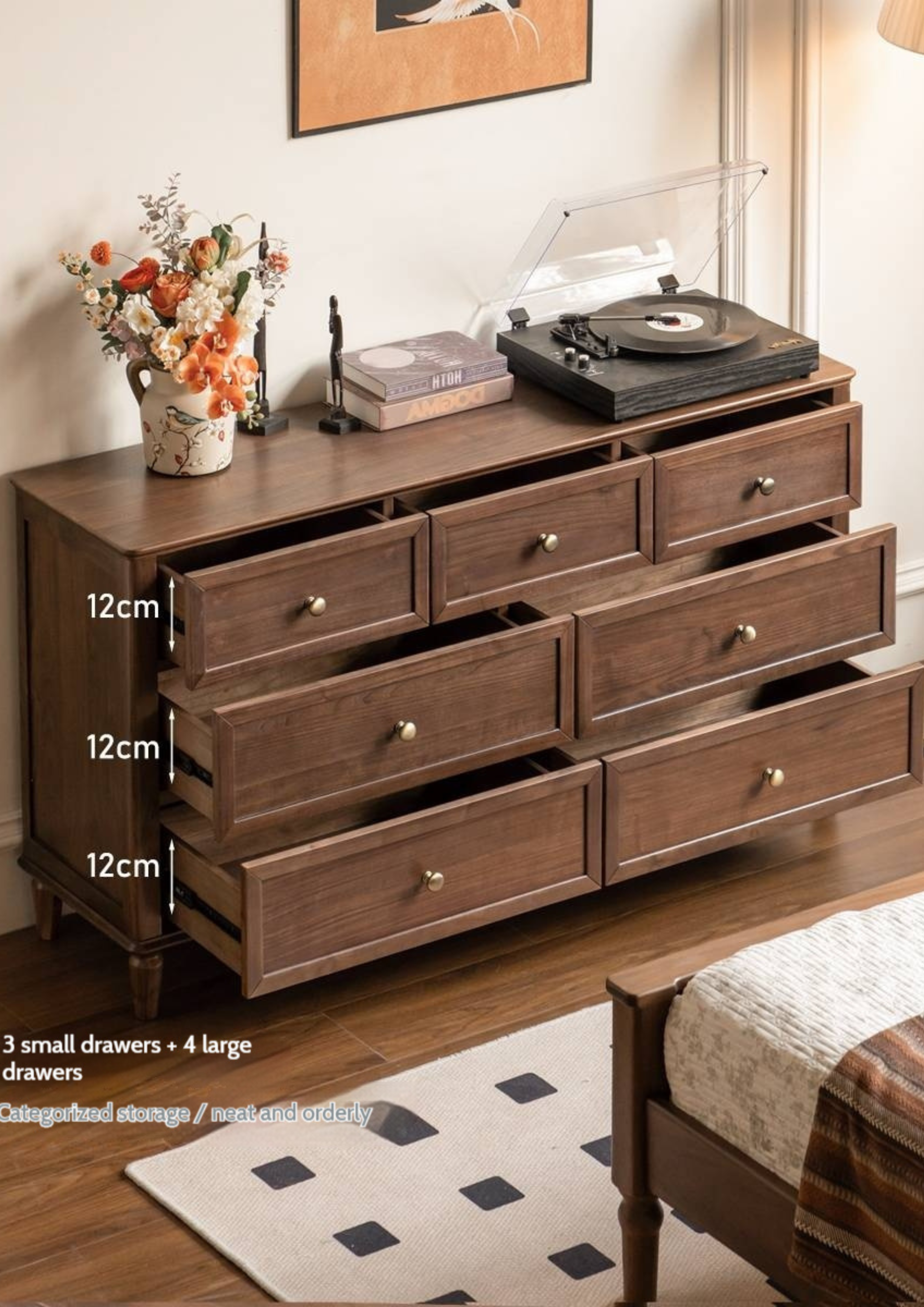 Black Walnut Solid Wood American Retro Chest of Drawers