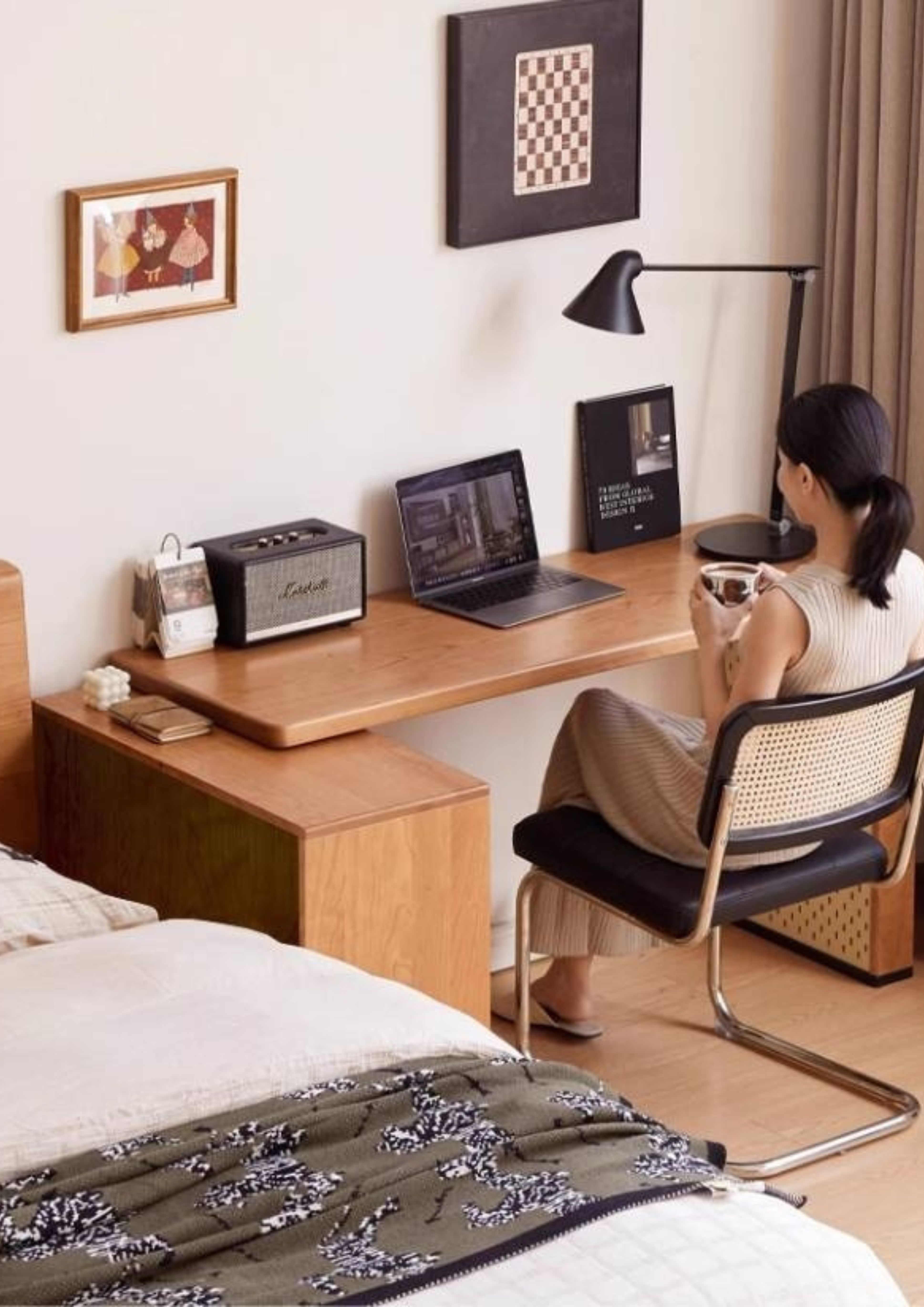 Cherry Solid Wood Vintage Style Office Desk