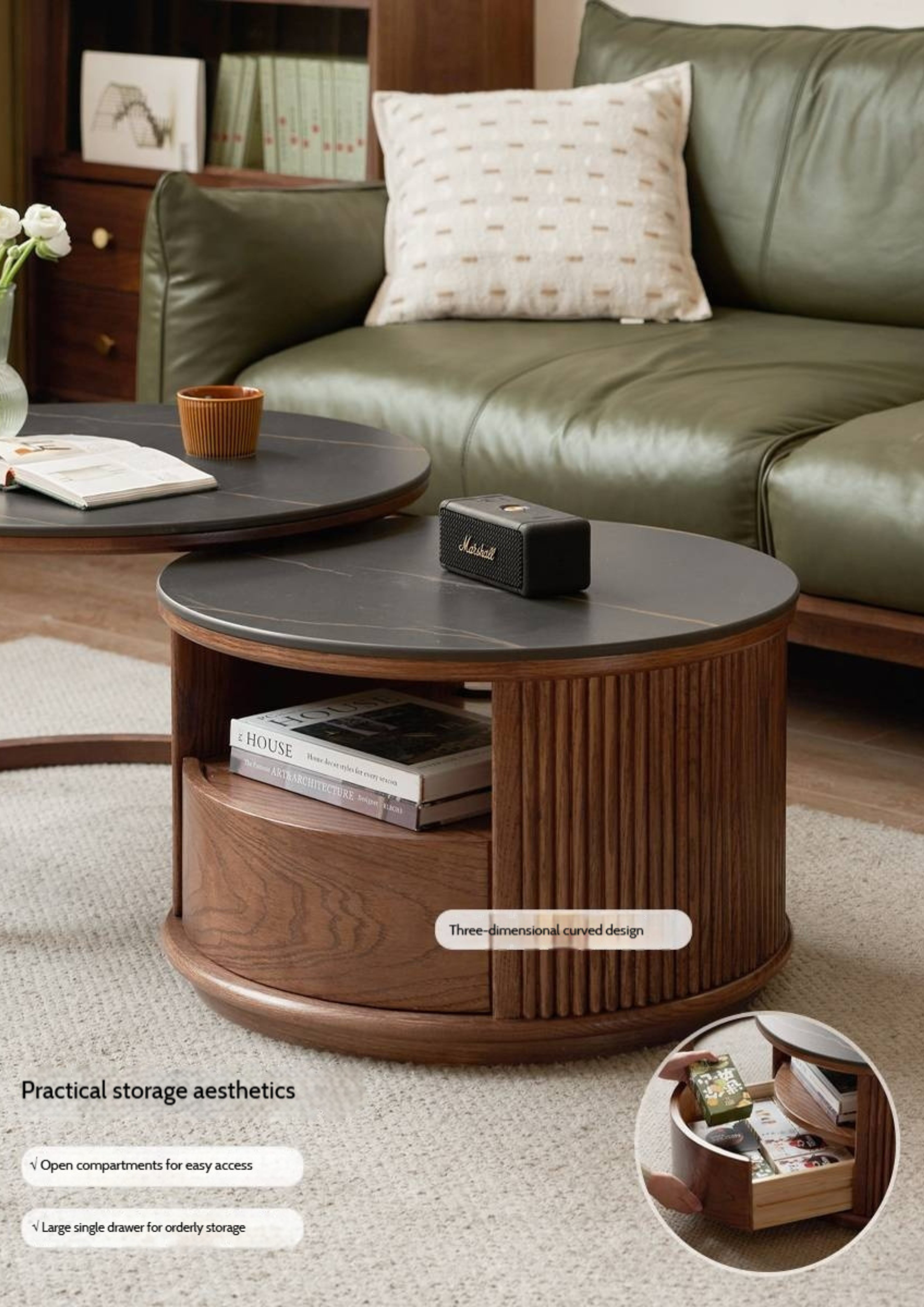 Oak Solid Wood Italian Light Luxury Rock Plate Coffee Table